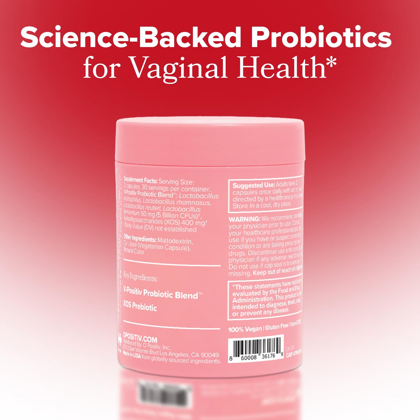 O Positiv URO Vaginal Probiotics for Women pH Balance with Prebiotics & Lactobacillus – Vaginal Health Supplement – Promote Healthy Vaginal Odor & Flora, 60 Count (Pack of 1), 1 Month Supply