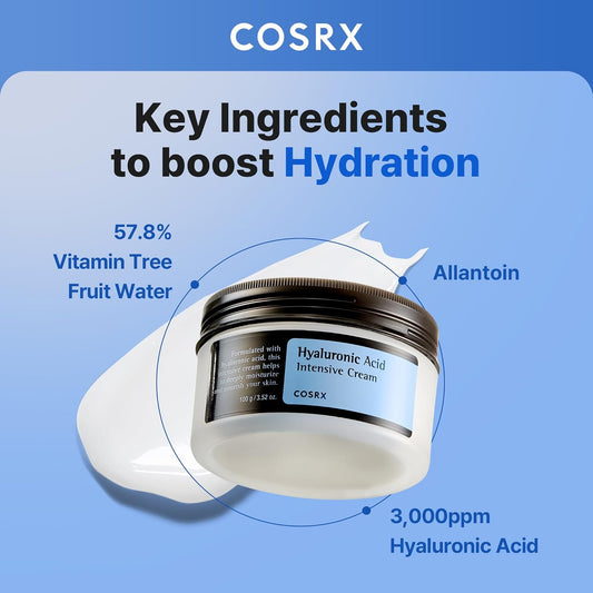 COSRX Hyaluronic Acid Moisturizing Cream, Long-lasting Hydration, Rich Moisturizer for Sensitive Skin 3.52 oz / 100g, Korean Skin Care, Stocking Stuffers, Animal Testing Free, Parabens Free