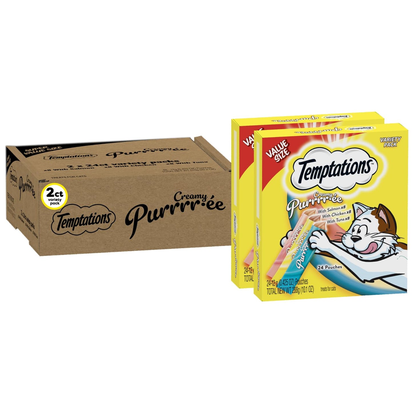 Temptations Creamy Puree Variety Pack of Squeezable Cat Treats, 0.42 oz. Tubes, 24 Count