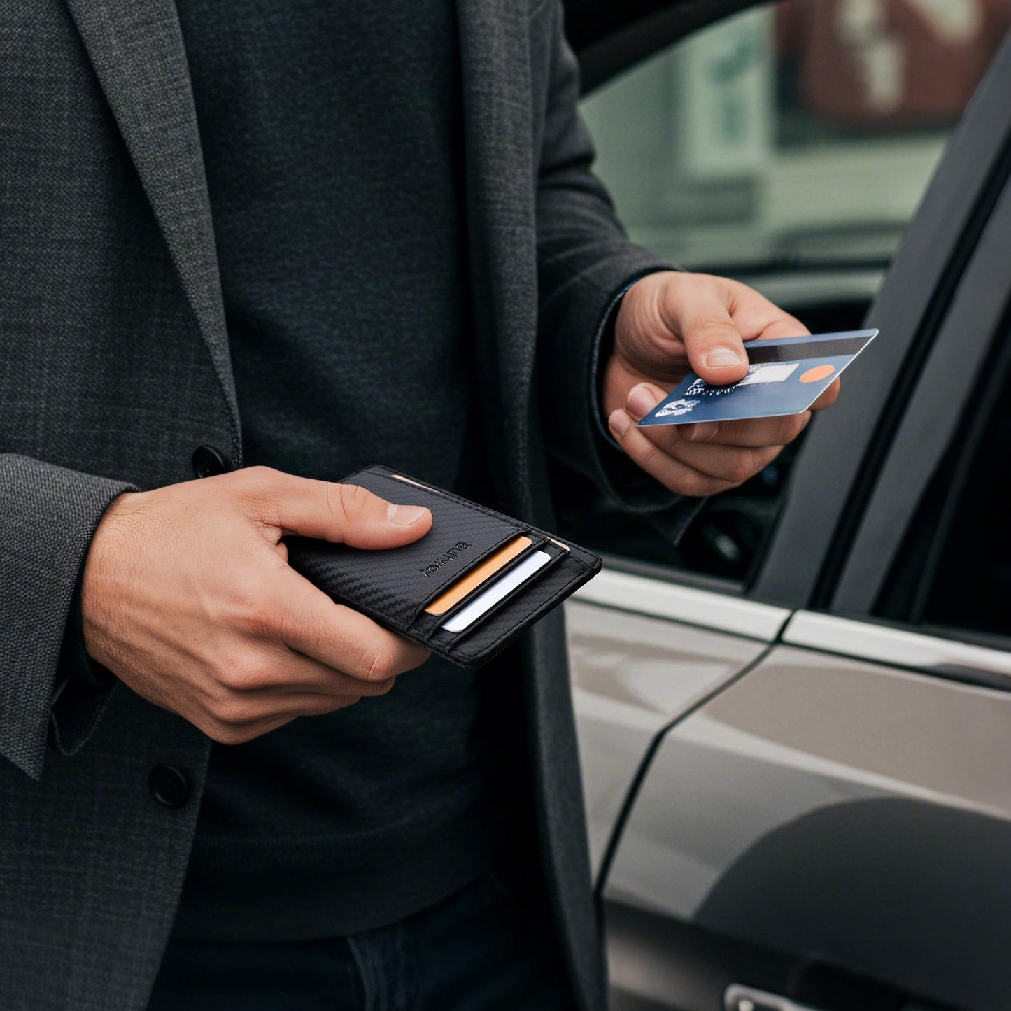 Buffway Slim Minimalist Front Pocket RFID Blocking Leather Wallets for Men and Women - Alaska Black