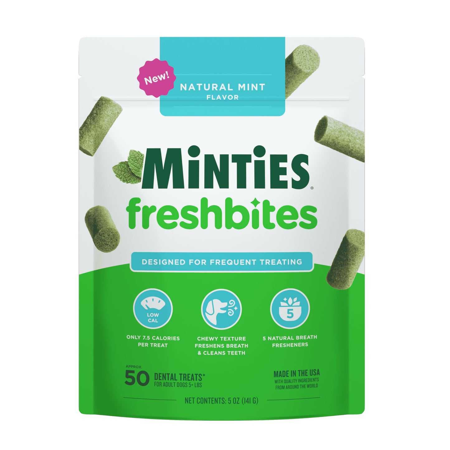 Minties Dog Dental Bone Treats, Tiny/Small Dental Dog Treats, 16 Ounces, Cleans Teeth, Fight Bad Breath, Removes Plaque and Tartar, 16 Count