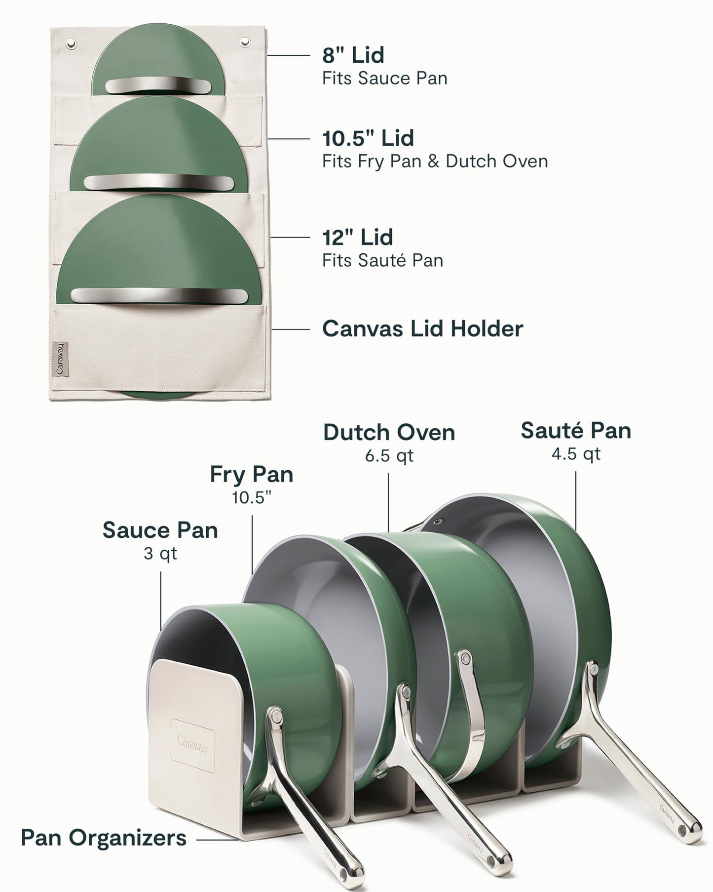 Caraway Deluxe Non-stick Ceramic Cookware Set (16 Piece) Pots, Frying Pans, Lids and Kitchen Storage - PFAS & PFOA Free - Oven Safe Pan Set & Compatible with All Stovetops - Cream