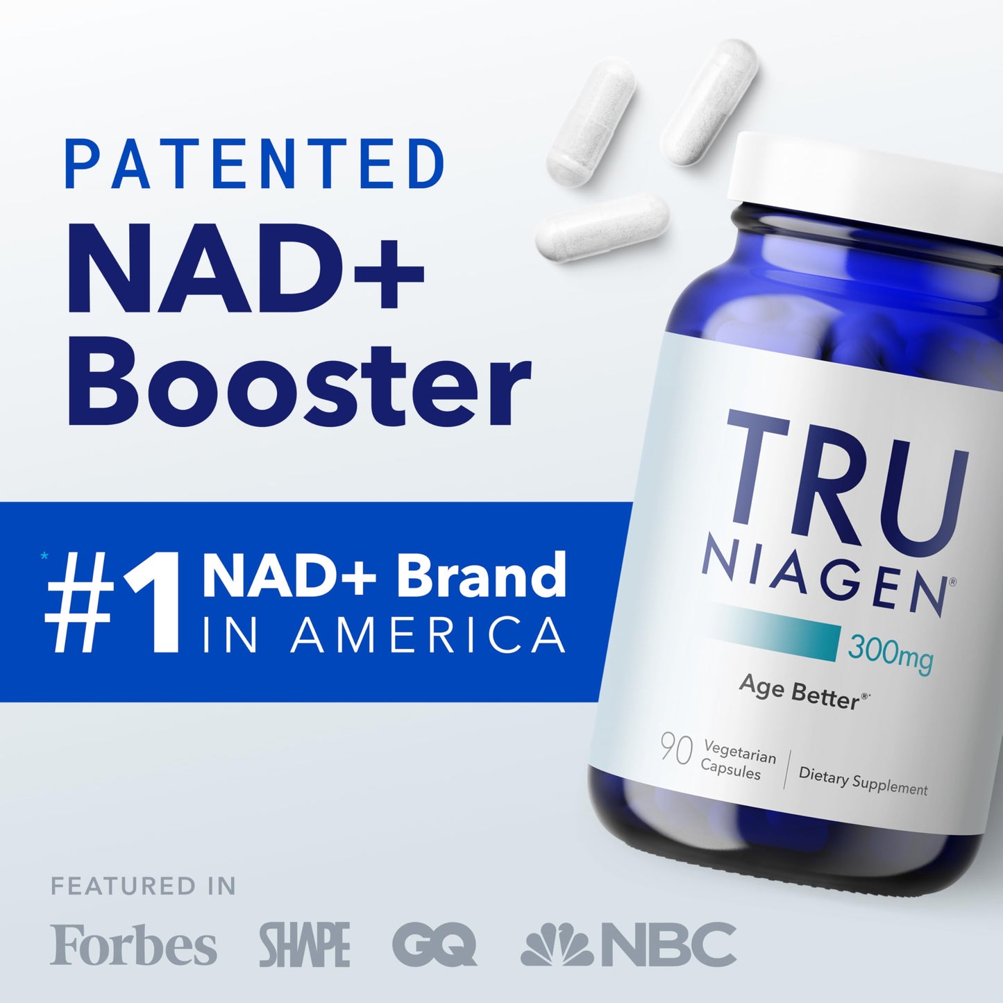 TRU NIAGEN Patented NAD Supplement for Anti Aging and Cell Regeneration, 300 mg Niagen, 90 Servings | Supports Cellular Energy, Brain, Muscle | Nicotinamide Riboside (NR) Take 1 Daily | 2 Bottles
