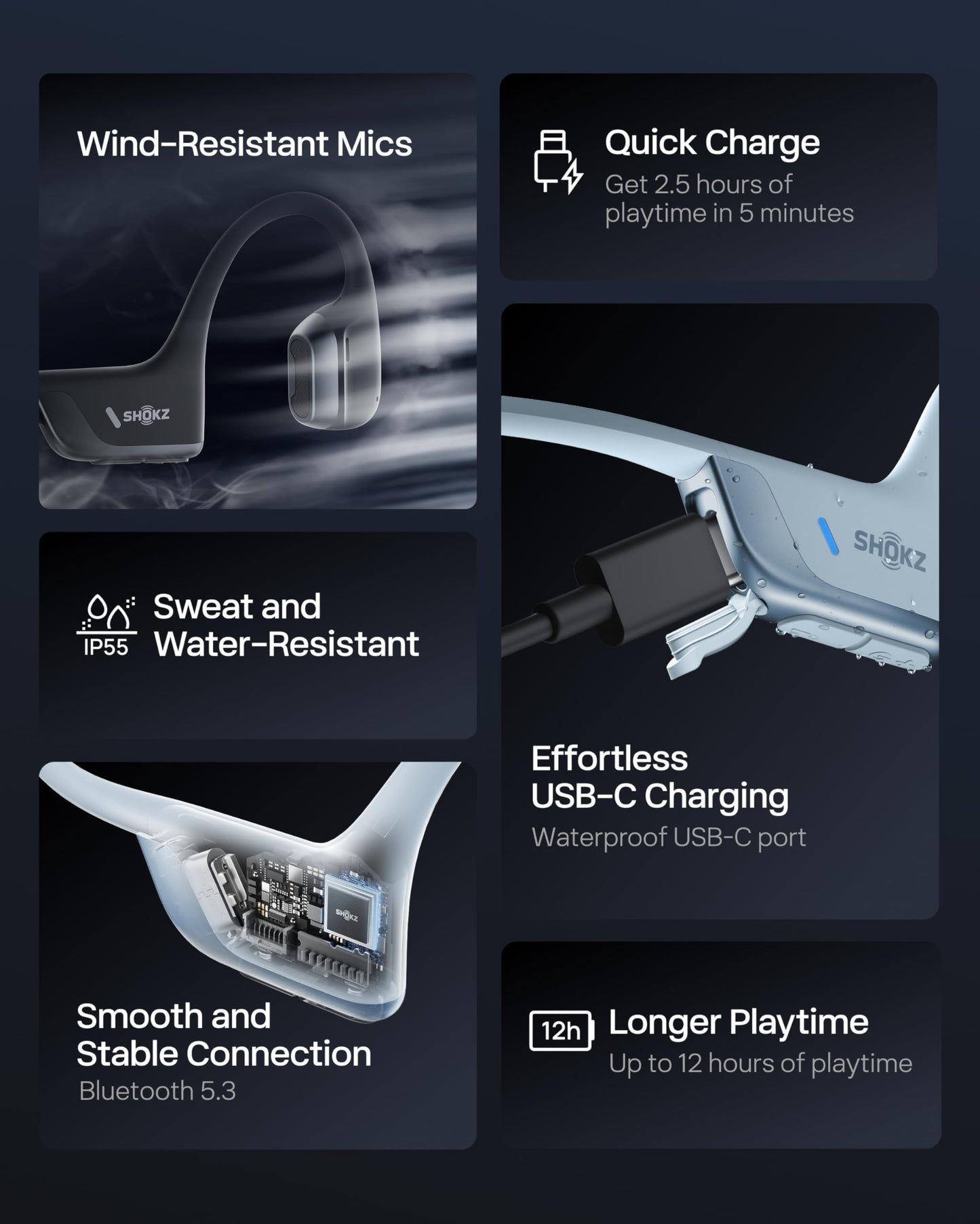 SHOKZ New OpenRun Pro 2- Bone Conduction Headphones, Open-Ear Bluetooth Wireless Sport Earphones for Running, Workouts - Sweat Resistant, Secure Comfortable Fit -Deep Bass, Smart Mic, Reflective Strip