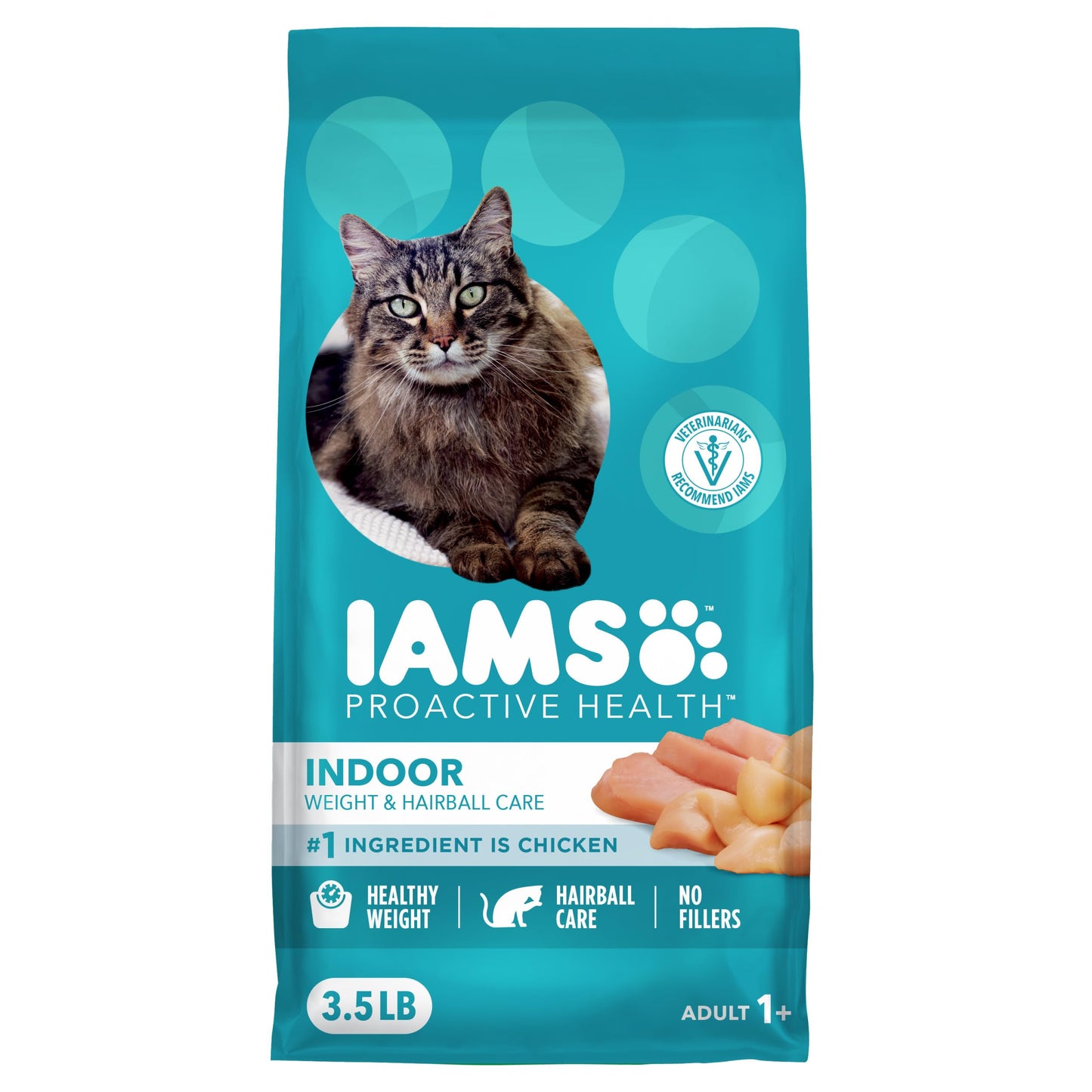IAMS Proactive Health Indoor Weight Control & Hairball Care Adult Dry Cat Food, Chicken & Turkey Recipe, 7 lb. Bag