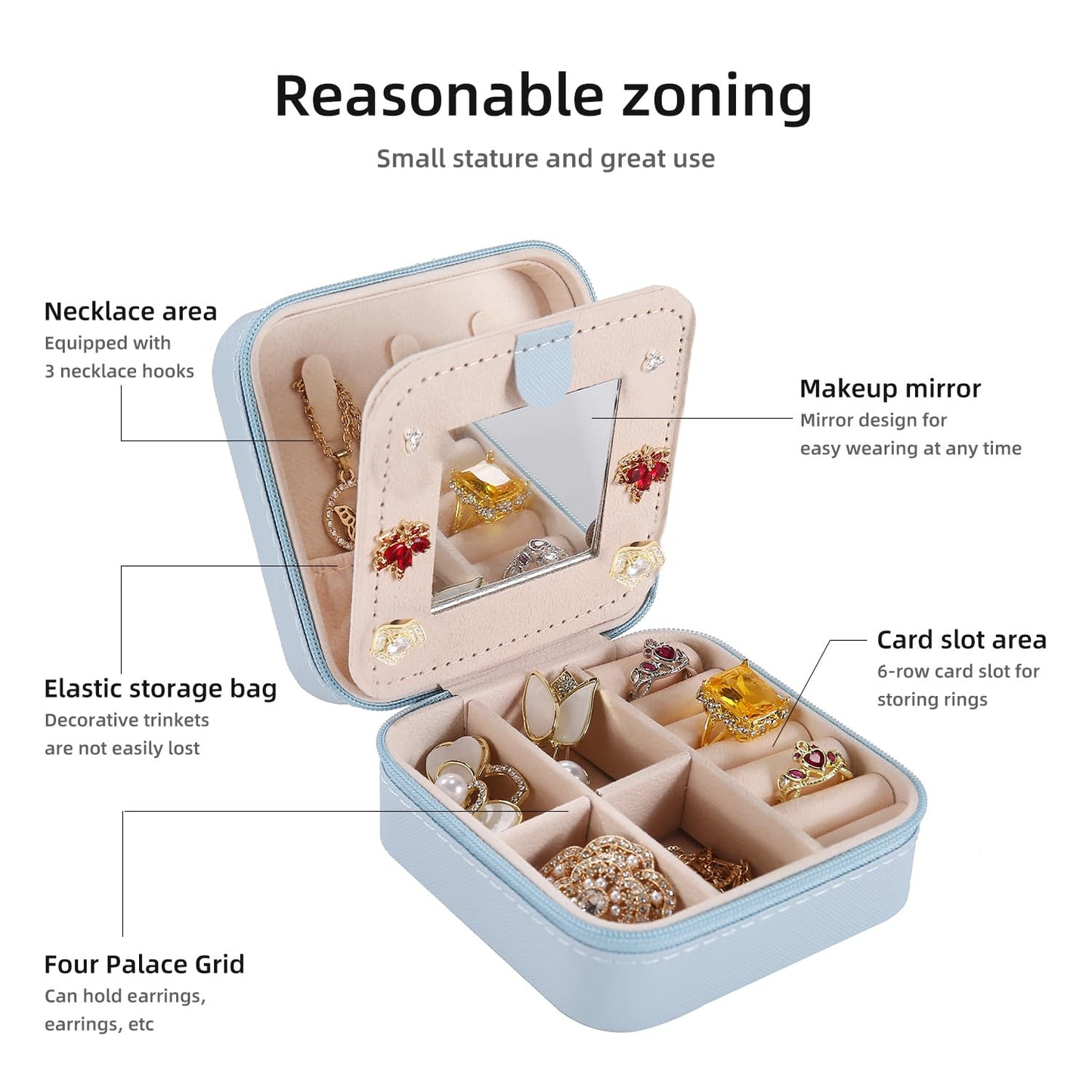 KElofoN Travel jewelry case Travel jewelry box Travel Jewelry Organizer Small box Gift for Girls Women with Mirror(Green)