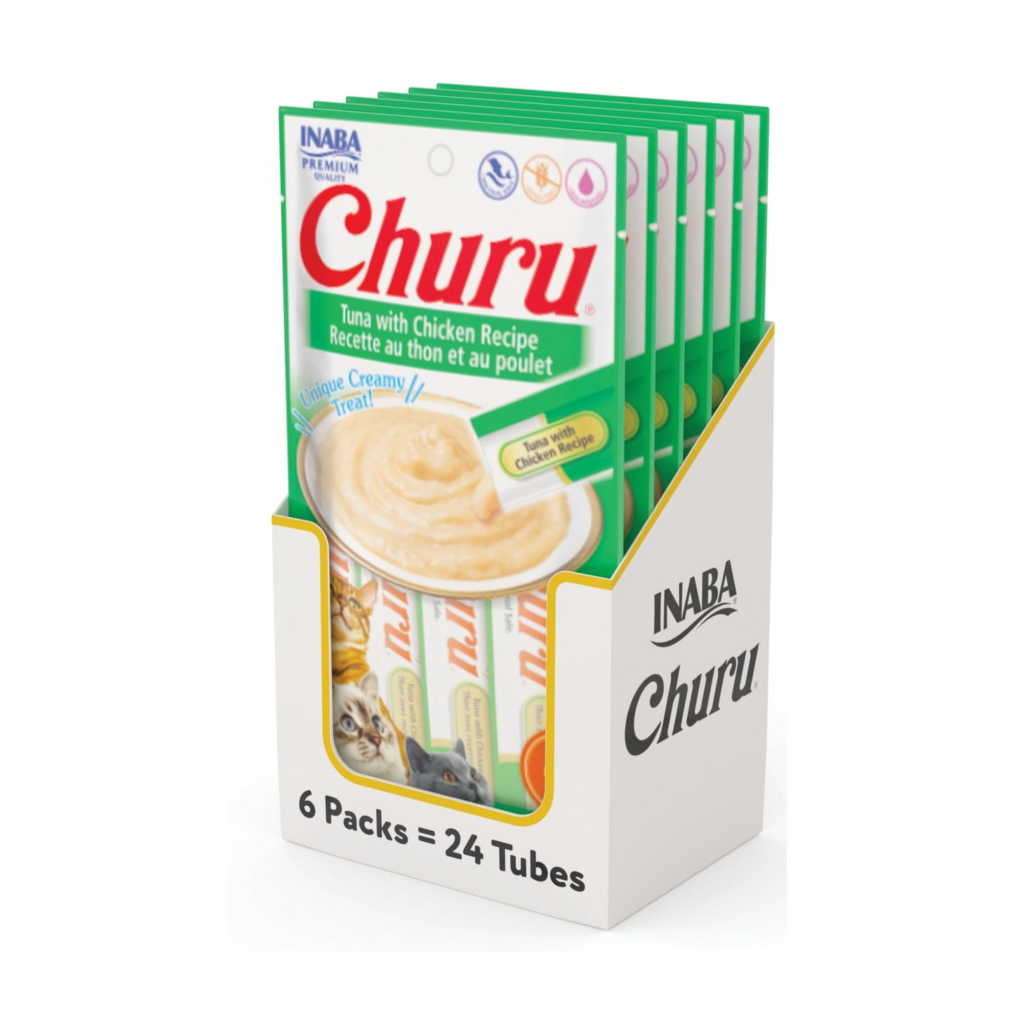 INABA Churu Cat Treats, Grain-Free, Lickable, Squeezable Creamy Purée Cat Treat/Topper, 60 Servings, Chicken Variety Box
