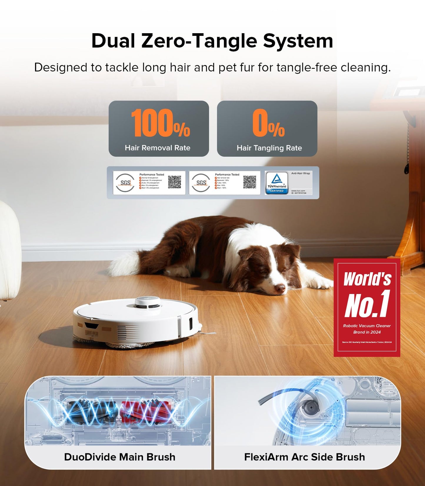 Roborock Qrevo Edge S5A Robot Vacuum and Mop, 18,500Pa, Zero-Tangling, DuoDivide Main Brush, FlexiArm Side Brush, Hot Water Mop Washing & Self-Cleaning, Warm Air Drying, Self-Emptying, Black