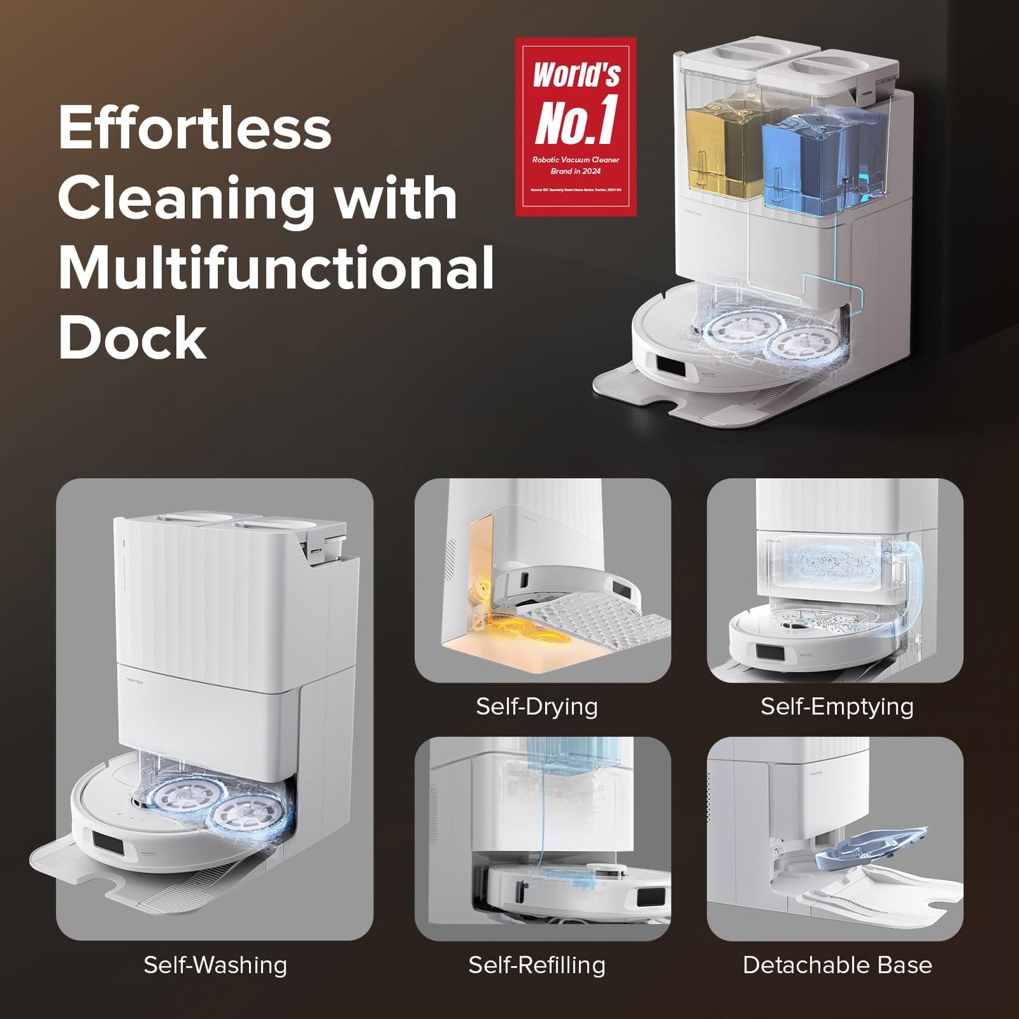 roborock Qrevo Series Robot Vacuum and Mop, 8000Pa Suction, Upgraded from Qrevo S, Anti-Tangle Brushes, Smart Obstacle Avoidance, Auto Mop Washing, All-in-One Dock, 200RPM Spinning Mops, Black(QV 35A)