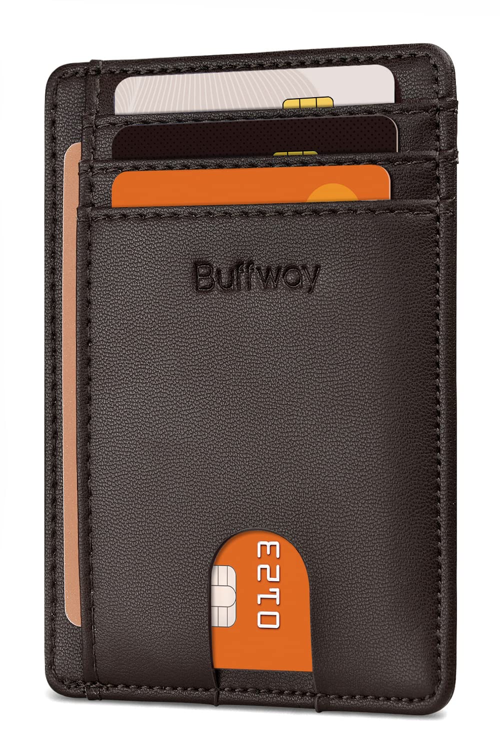 Buffway Slim Minimalist Front Pocket RFID Blocking Leather Wallets for Men and Women - Alaska Black