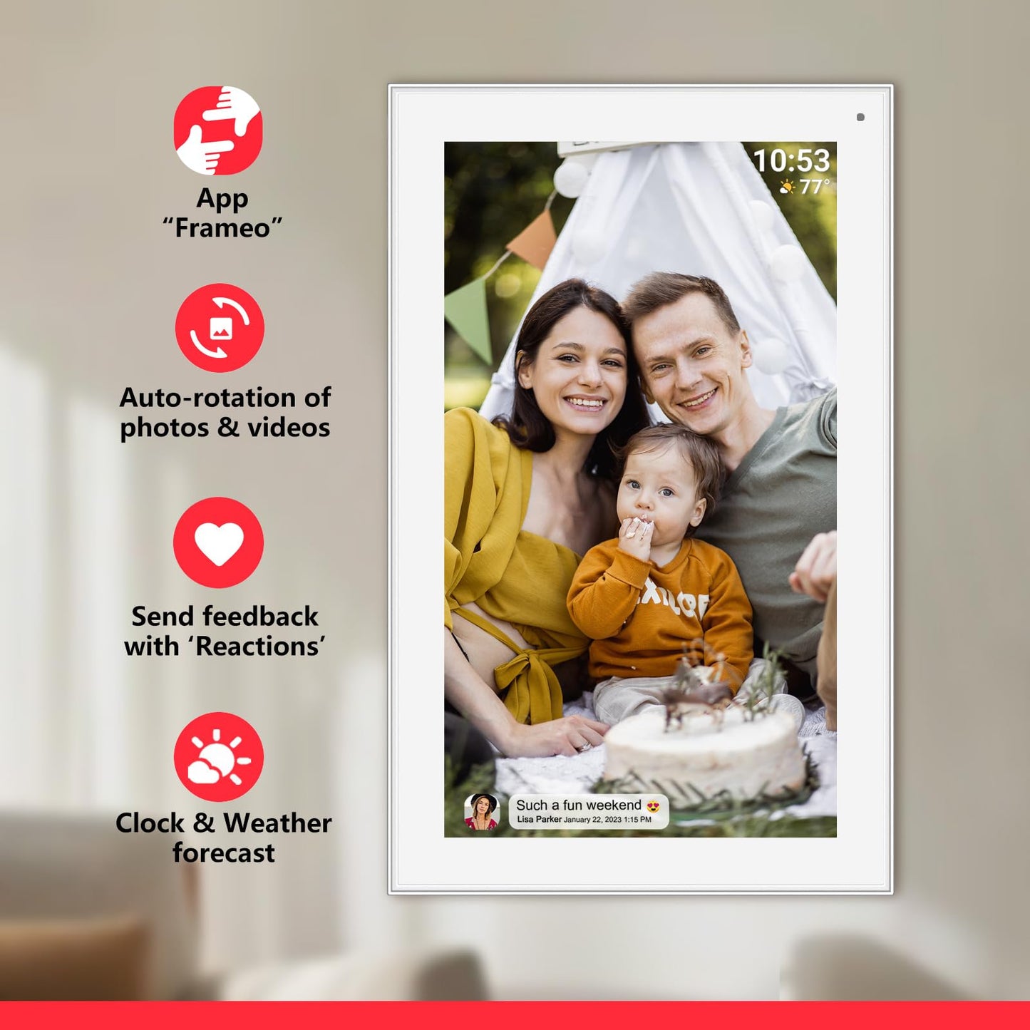 32GB FRAMEO 10.1 Inch Smart WiFi Digital Photo Frame 1280x800 IPS LCD Touch Screen, Auto-Rotate Portrait and Landscape, Built in 32GB Memory, Share Moments Instantly via Frameo App from Anywhere