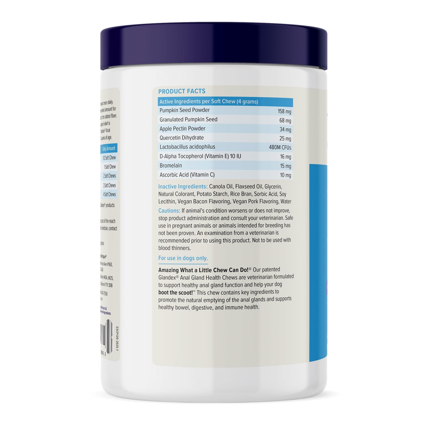 Vetnique Glandex Anal Gland Soft Chew Treats with Pumpkin for Dogs Digestive Enzymes, Probiotics Fiber Supplement for Dogs Boot The Scoot (Peanut Butter Chews, 60 Count)