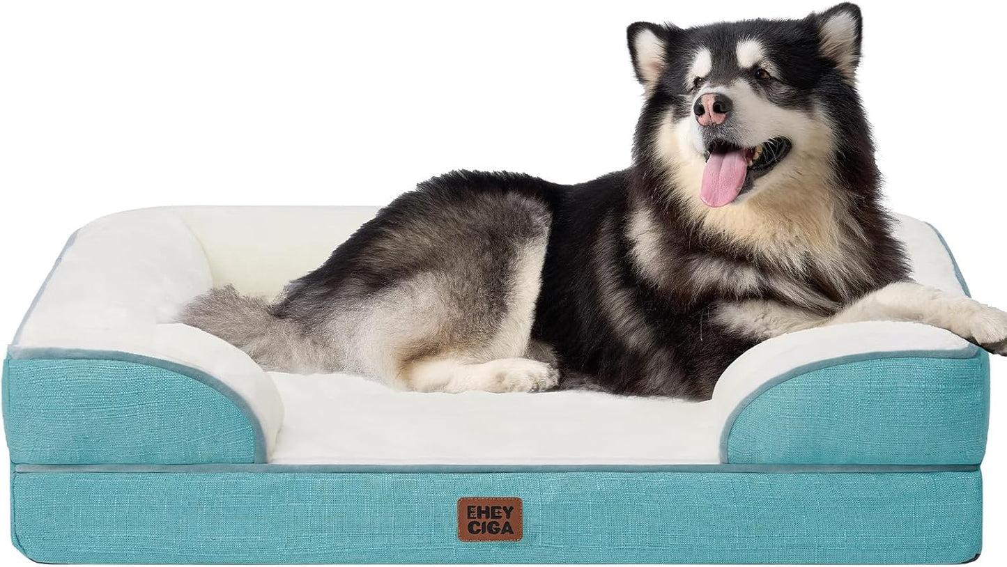 EHEYCIGA Orthopedic Dog Beds for Extra Large Dogs 44x32Inch, Waterproof Memory Foam XL Pet Bed with Sides, Non-Slip and Egg-Crate Foam Big Dog Couch Bed with Washable Removable Cover, Grey