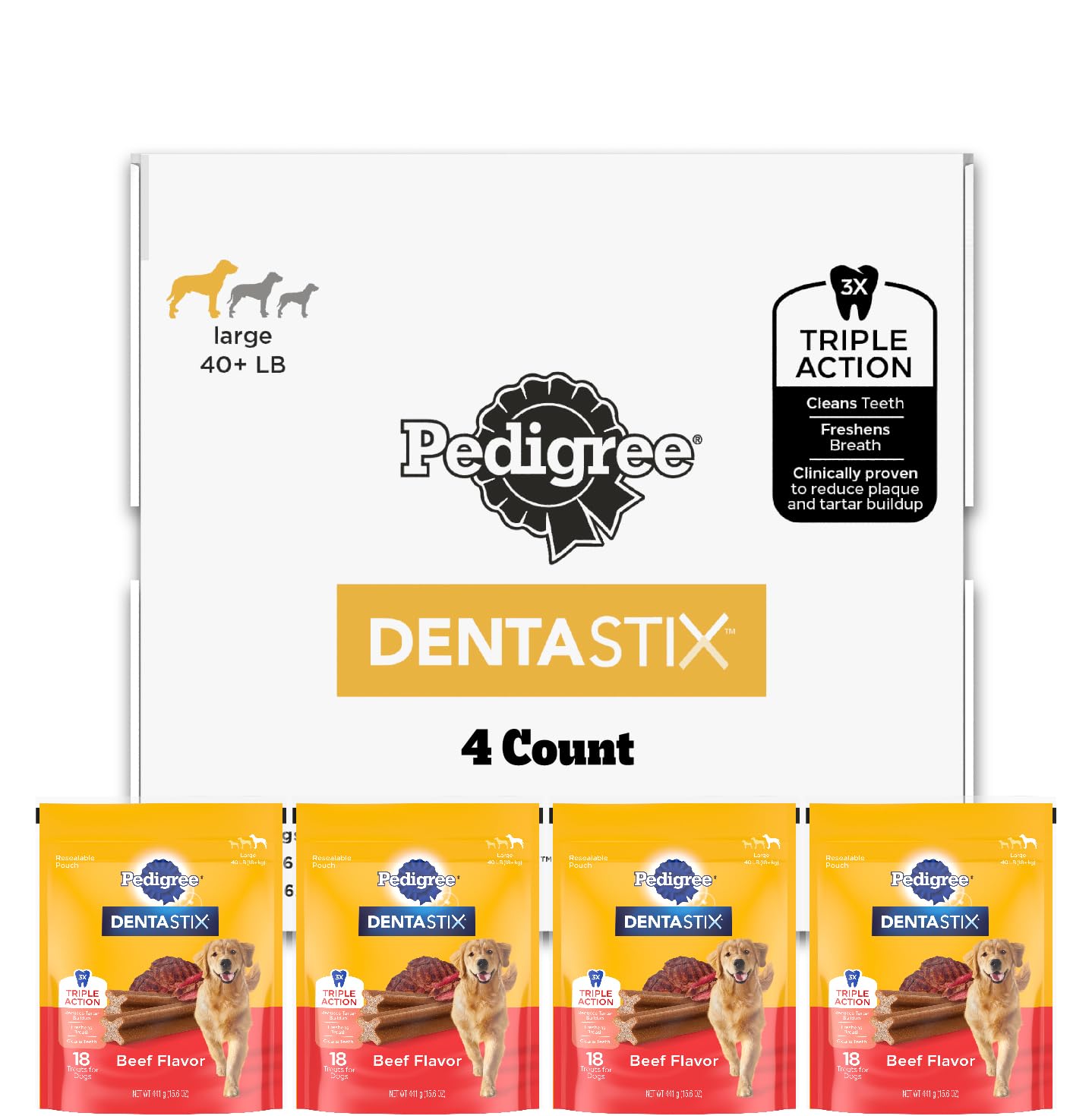 Pedigree Dentastix Large Breed Dog Treats, Fresh Flavor, 1.87 lb. Bag (36 Treats)