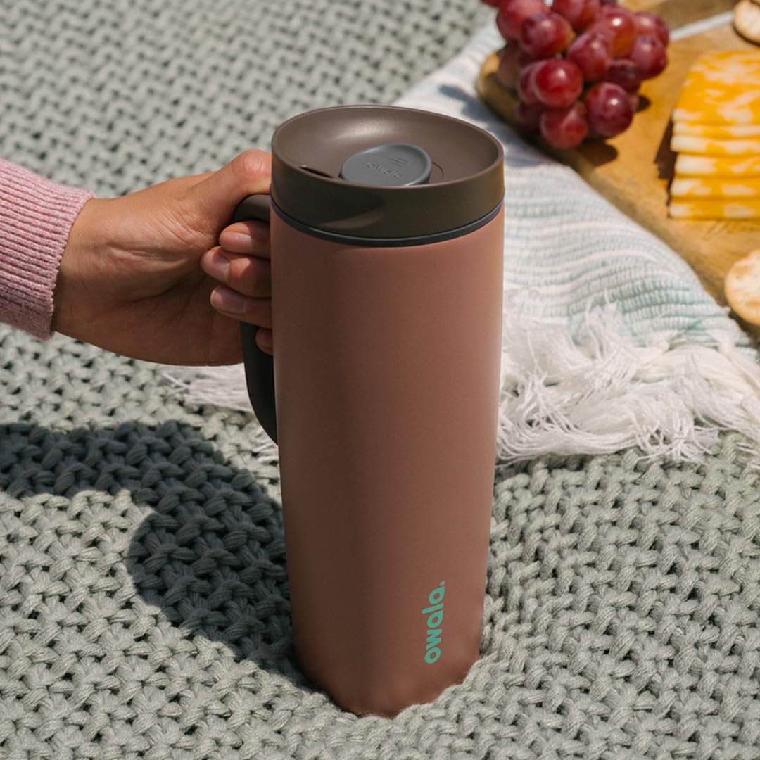 Owala SmoothSip Slider Insulated Stainless Steel Coffee Tumbler, Reusable Iced Coffee Cup, Hot Coffee Travel Mug, BPA Free 12 oz, Grey/Green (Sour Apple)