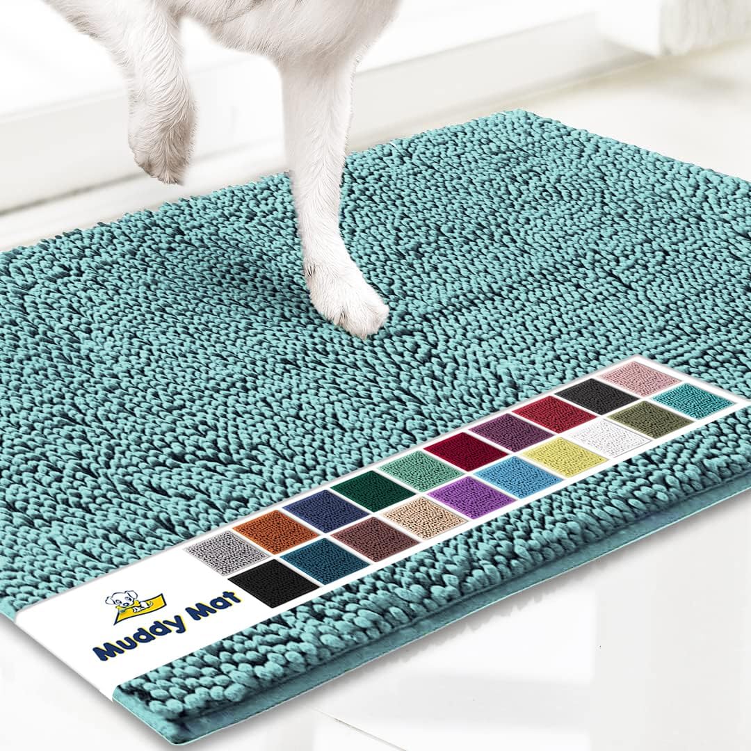 Muddy Mat® Shown on TV Super Absorbent Microfiber Dog Door Mat for Muddy Paws, Non-Slip Washable Pet Rug, Quick Dry Chenille Entryway Carpet, Machine Washable Indoor Outdoor mat, Grey 30"x19"