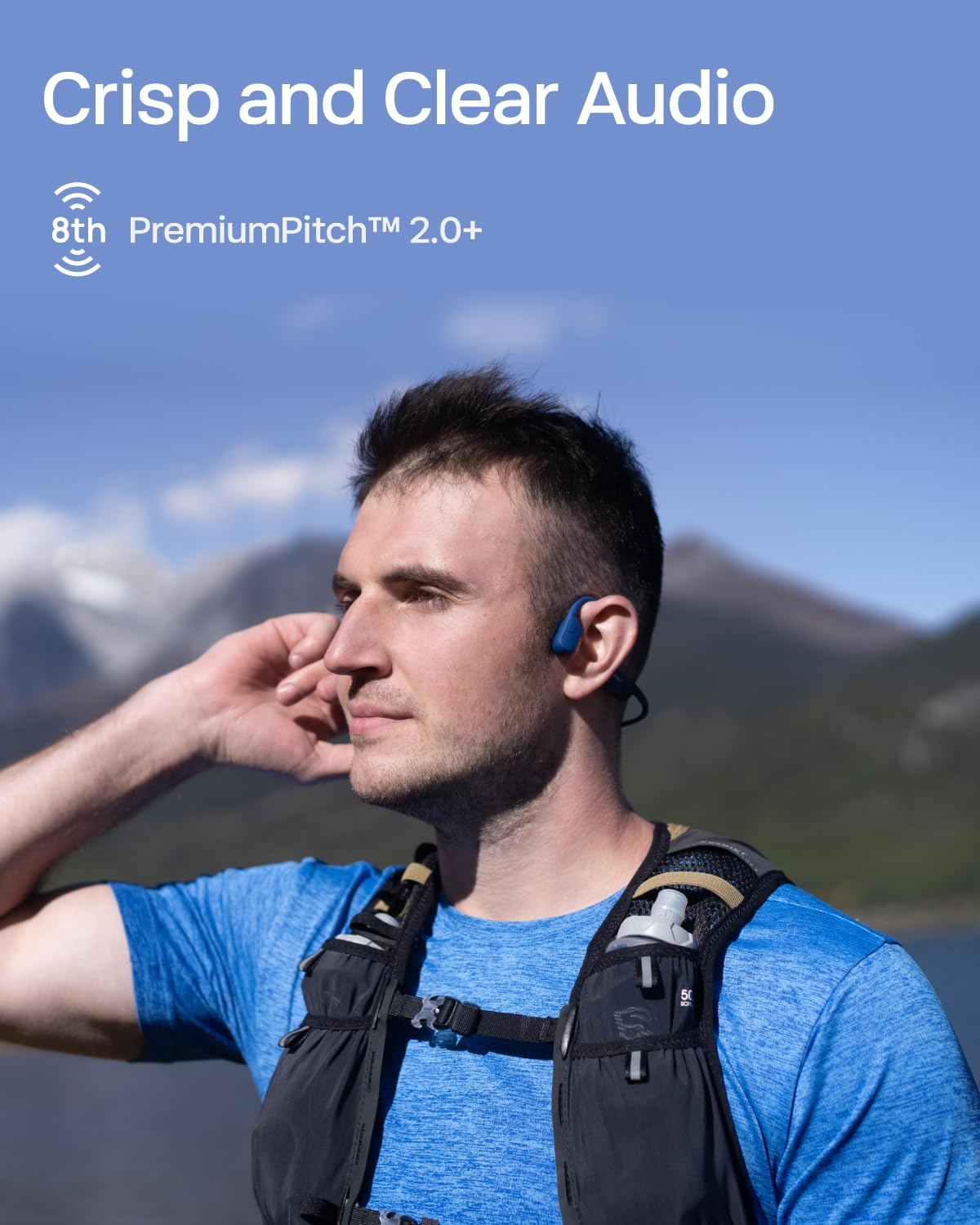 SHOKZ OpenRun Bone Conduction Headphones,Open-Ear Bluetooth Wireless Sport Headphones for Running & Workout,Sweat Resistant, Long 8H Playtime,Mic,Hair Band-Standard-Black