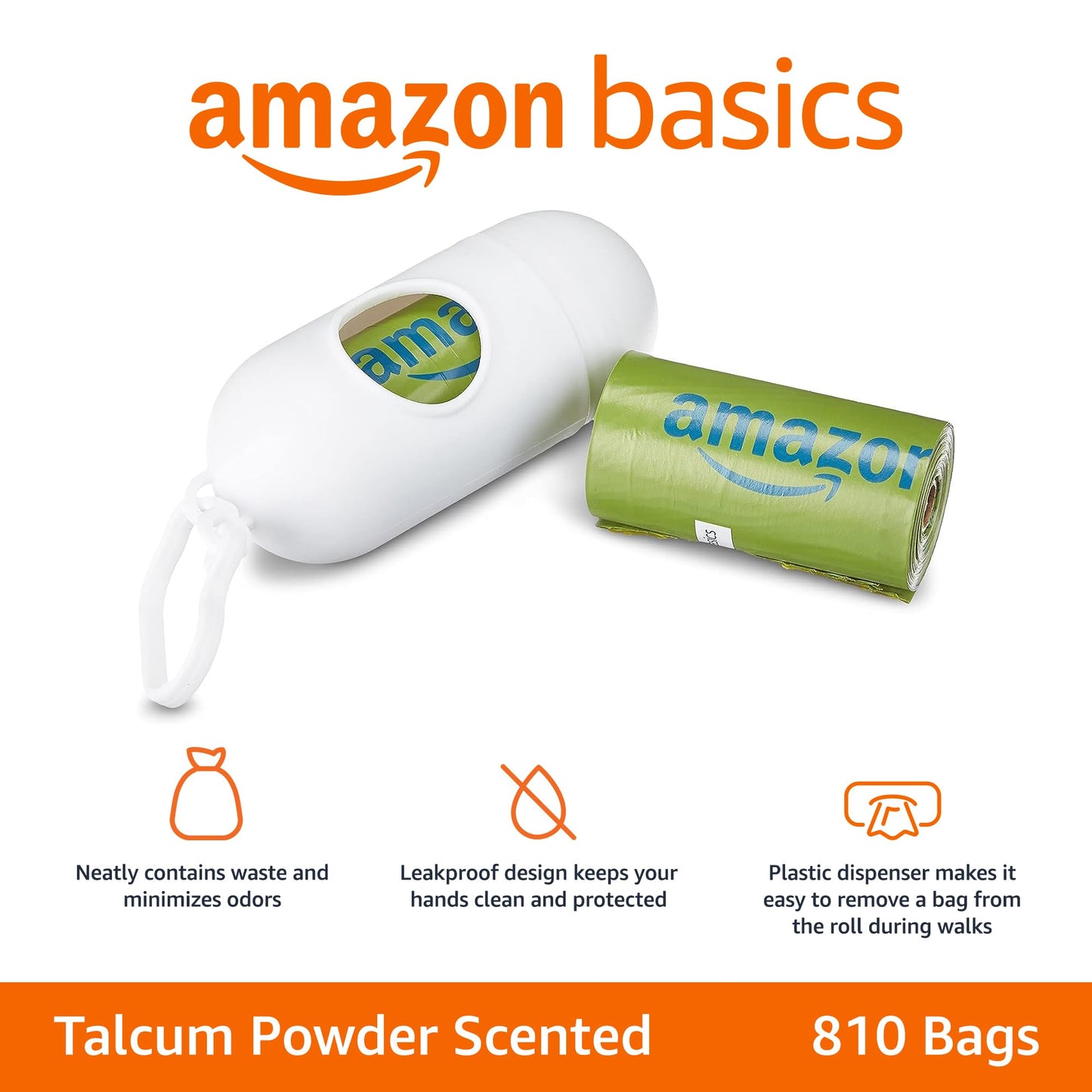 Amazon Basics Dog Poop Bags with Dispenser, 540 Count, Enhanced for Guaranteed Leakproof, Lavender Scented, Includes Leash Clip