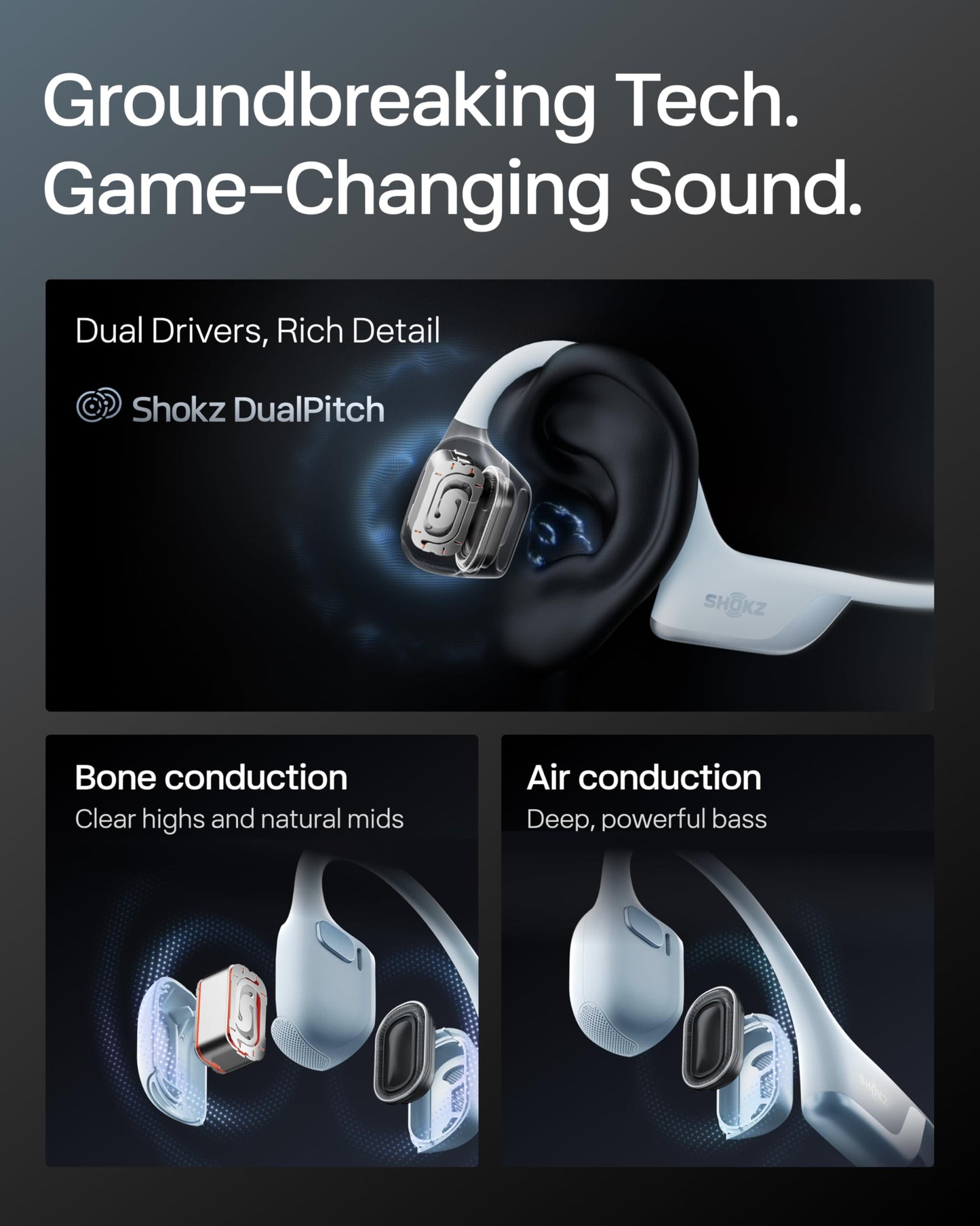 SHOKZ New OpenRun Pro 2- Bone Conduction Headphones, Open-Ear Bluetooth Wireless Sport Earphones for Running, Workouts - Sweat Resistant, Secure Comfortable Fit -Deep Bass, Smart Mic, Reflective Strip