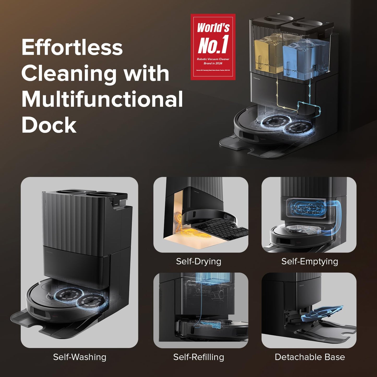 roborock Qrevo Series Robot Vacuum and Mop, 8000Pa Suction, Upgraded from Qrevo S, Anti-Tangle Brushes, Smart Obstacle Avoidance, Auto Mop Washing, All-in-One Dock, 200RPM Spinning Mops, Black(QV 35A)