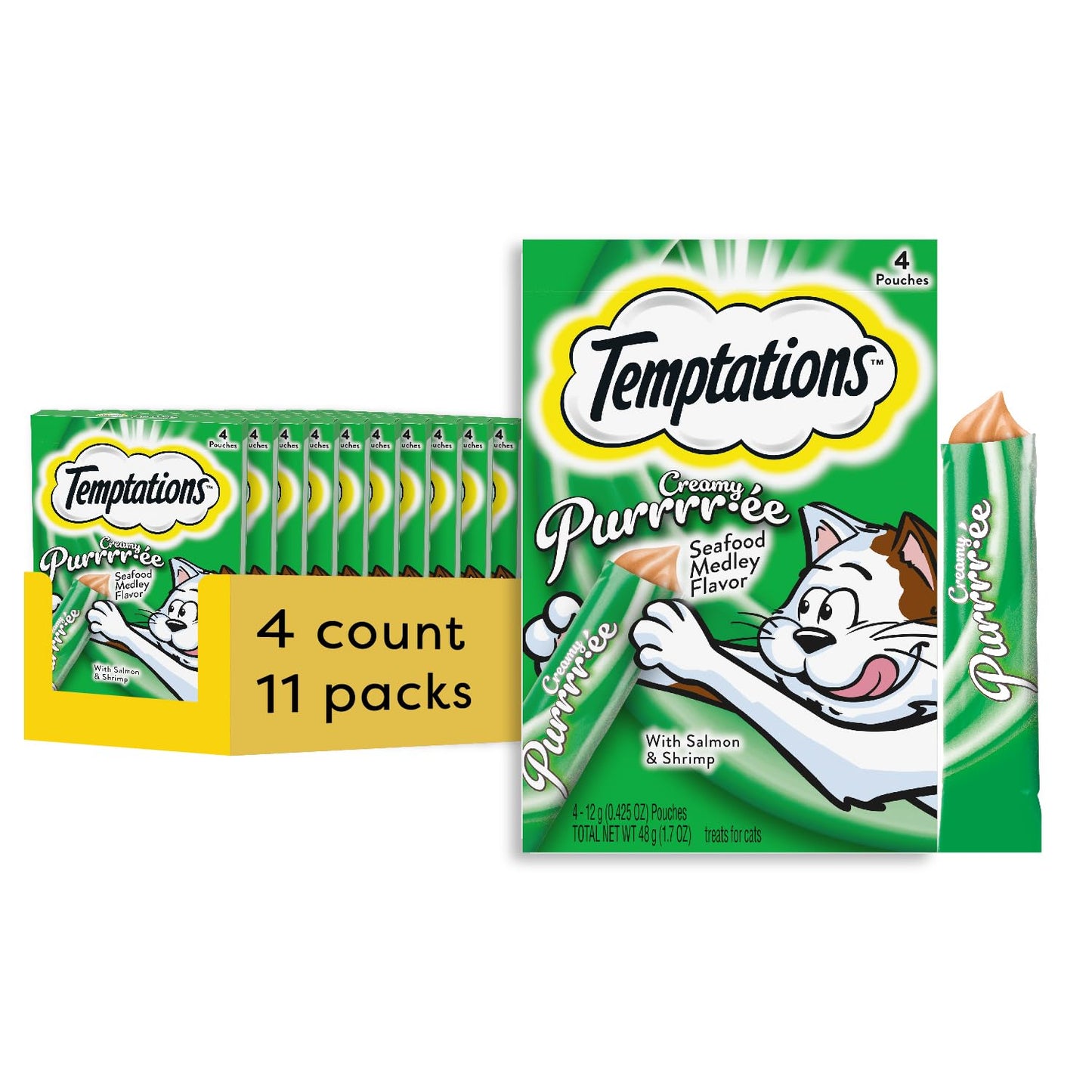 Temptations Creamy Puree Variety Pack of Squeezable Cat Treats, 0.42 oz. Tubes, 24 Count
