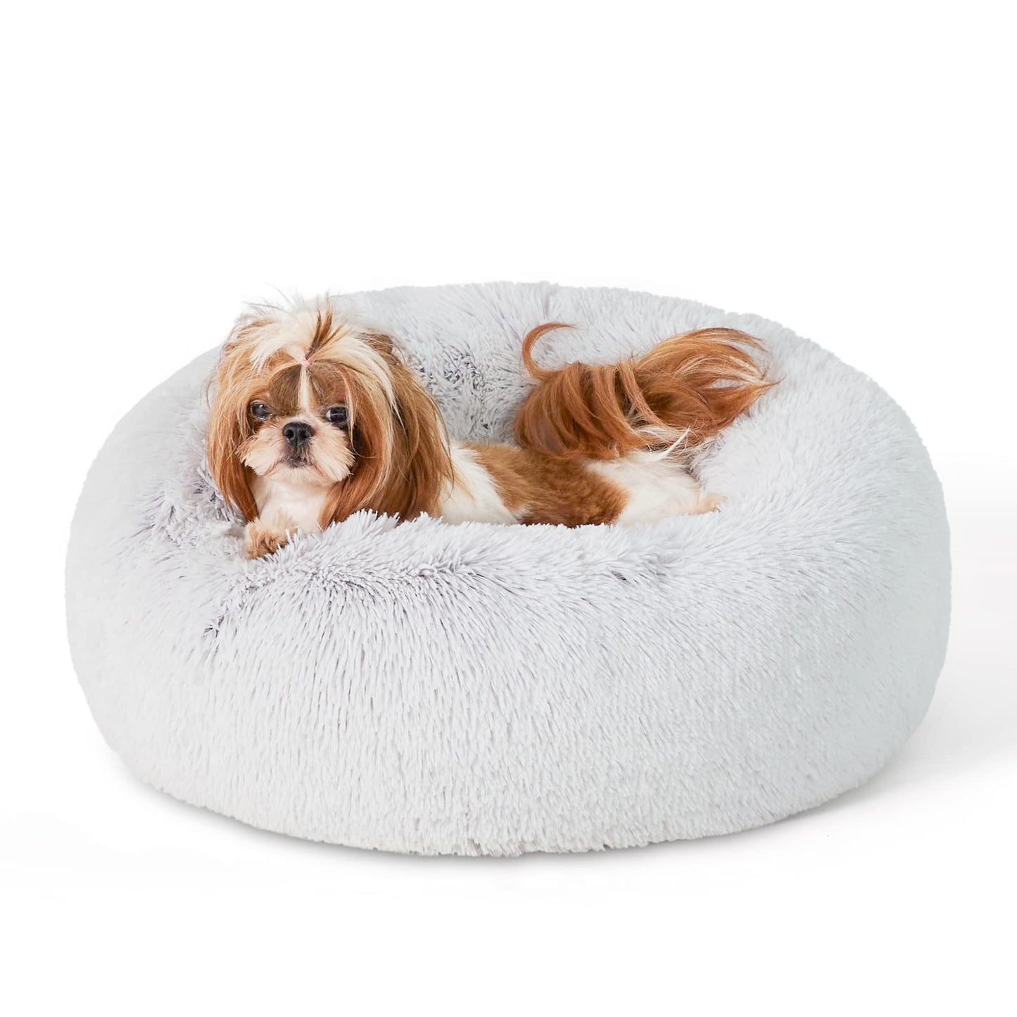 Bedsure Calming Dog Bed Medium Size Dog - Donut Washable Medium Pet Bed, 30 inches Anti-Slip Round Fluffy Plush Faux Fur Cat Bed, Fits up to 45 lbs Pets, Camel