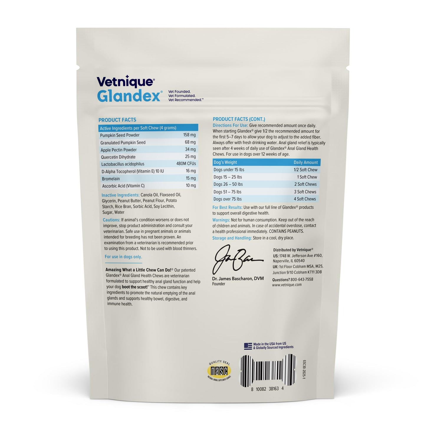 Vetnique Glandex Anal Gland Soft Chew Treats with Pumpkin for Dogs Digestive Enzymes, Probiotics Fiber Supplement for Dogs Boot The Scoot (Peanut Butter Chews, 60 Count)