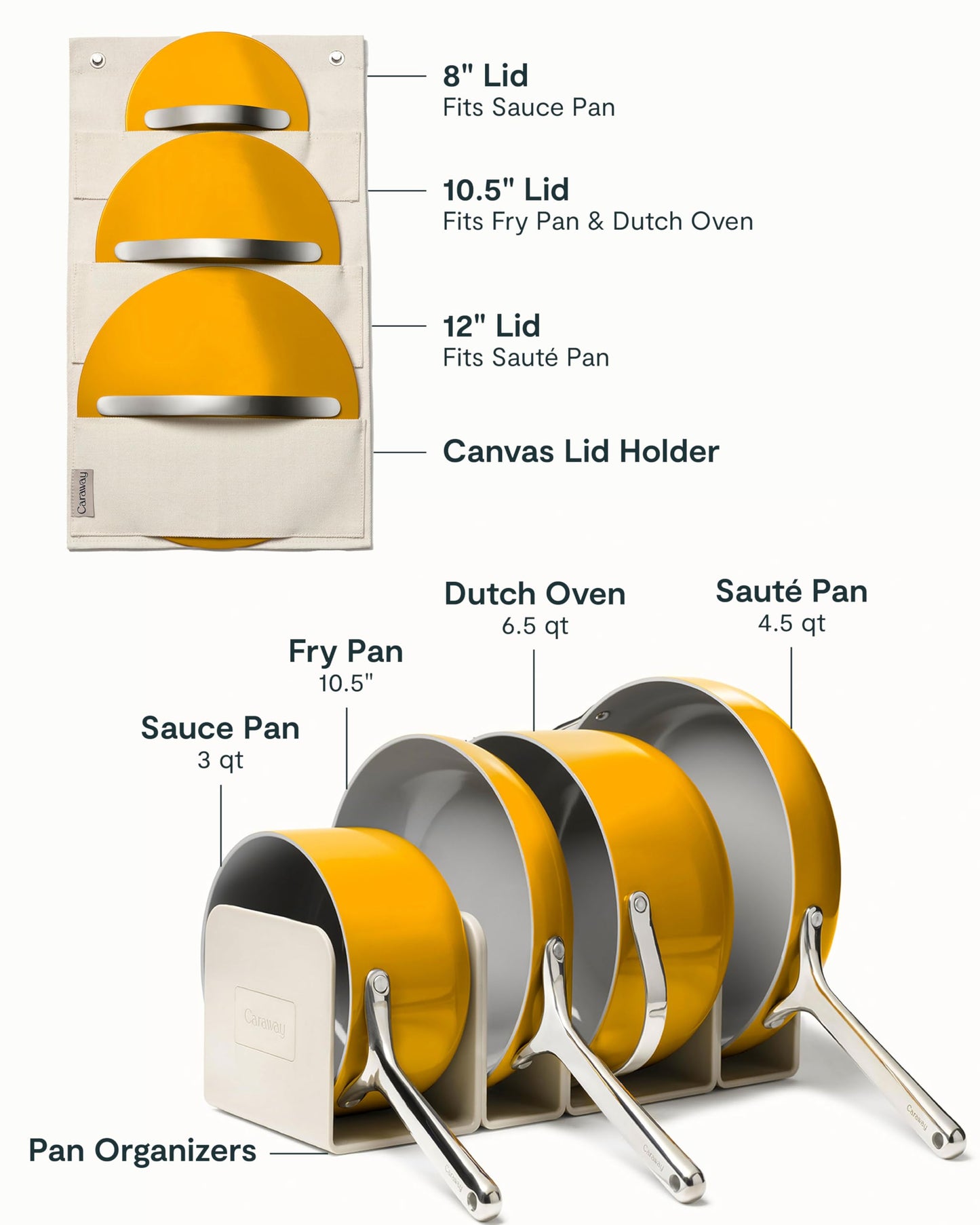 Caraway Deluxe Non-stick Ceramic Cookware Set (16 Piece) Pots, Frying Pans, Lids and Kitchen Storage - PFAS & PFOA Free - Oven Safe Pan Set & Compatible with All Stovetops - Cream