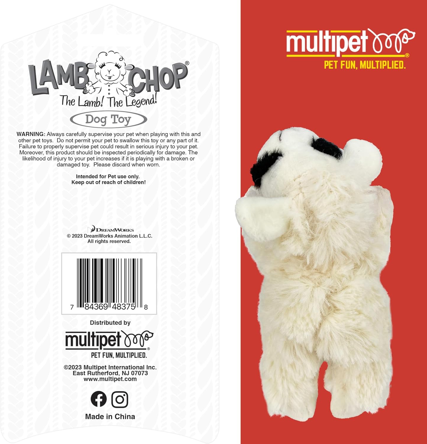 Multipet Lamb Chop Dog Plush Toy - Squeaky Toy for All Dogs - Extra Soft Plush - Stuffed Animal Dog Toy for Cuddling & Playing - Cute Pet Toy (6", Cream)