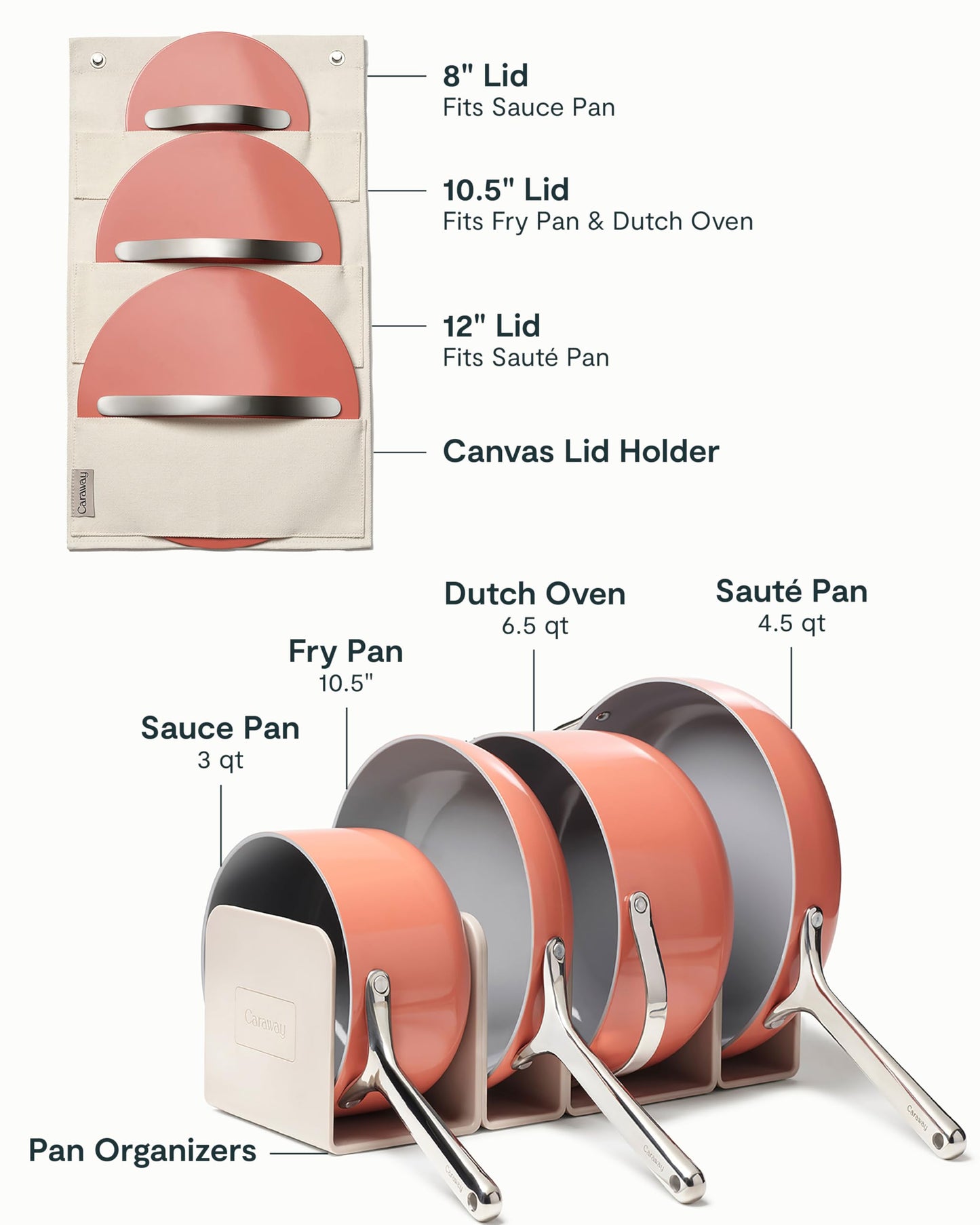 Caraway Deluxe Non-stick Ceramic Cookware Set (16 Piece) Pots, Frying Pans, Lids and Kitchen Storage - PFAS & PFOA Free - Oven Safe Pan Set & Compatible with All Stovetops - Cream