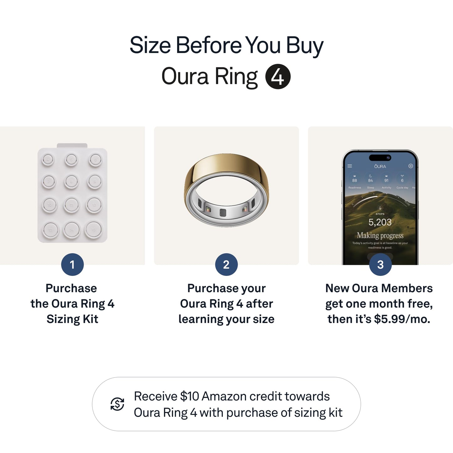 Oura Ring 4 - Gold - Size 7 - Size Before You Buy