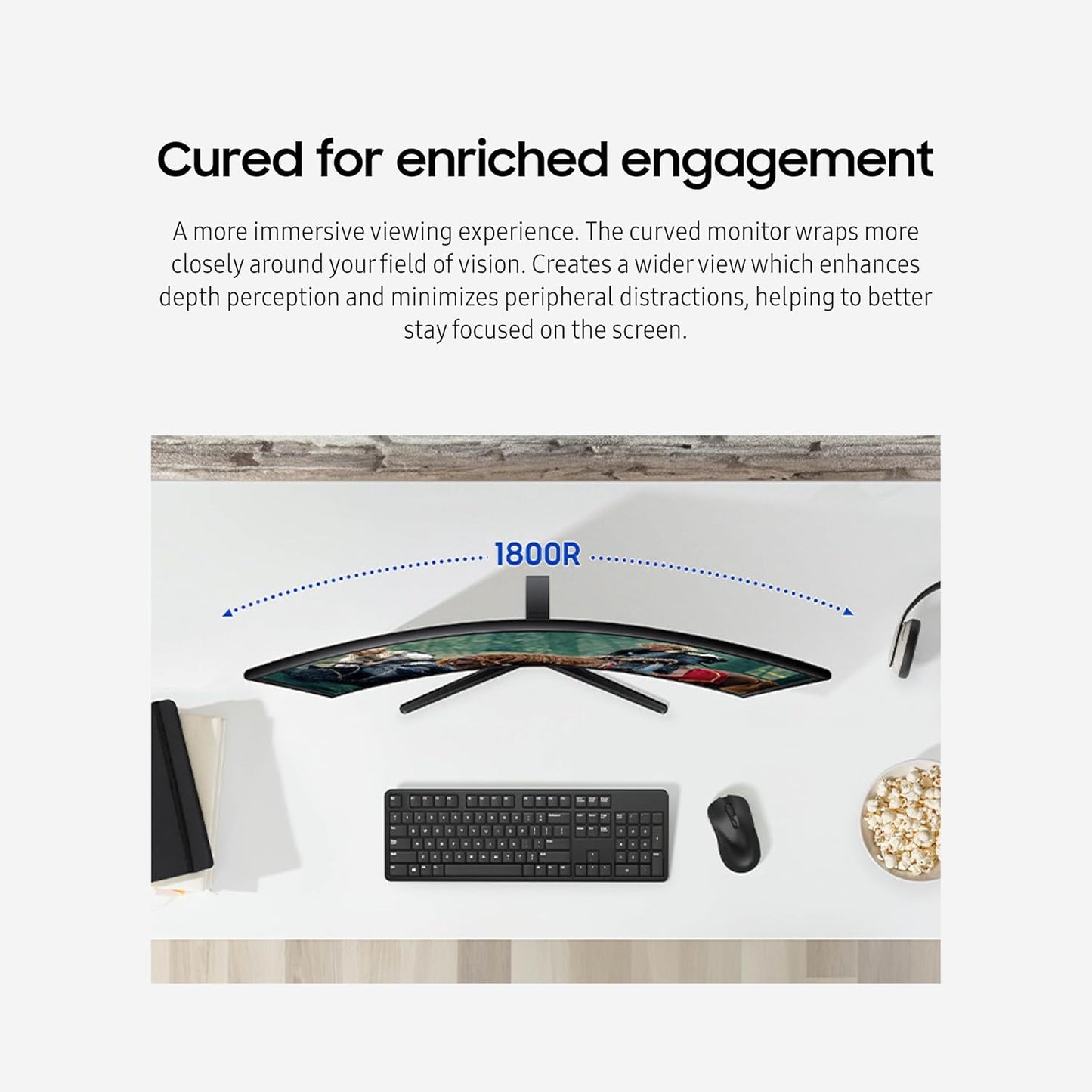 Samsung 27" Essential S3 (S36GD) Series FHD 1800R Curved Computer Monitor, 100Hz, Game Mode, Advanced Eye Comfort, HDMI and D-sub Ports, LS27D366GANXZA, 2024