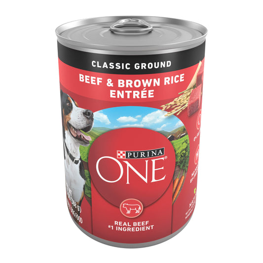 Purina ONE Classic Ground Chicken and Brown Rice, and Beef and Brown Rice Entrees Wet Dog Food Variety Pack - (Pack of 6) 13 oz. Cans