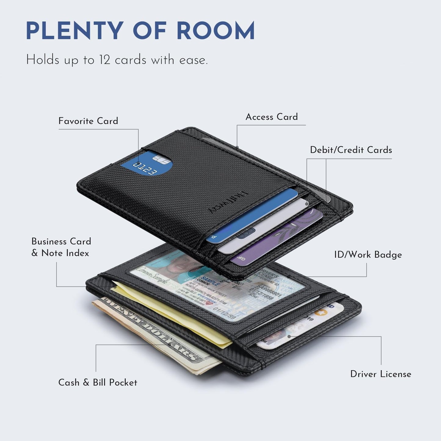 Buffway Slim Minimalist Front Pocket RFID Blocking Leather Wallets for Men and Women - Alaska Black