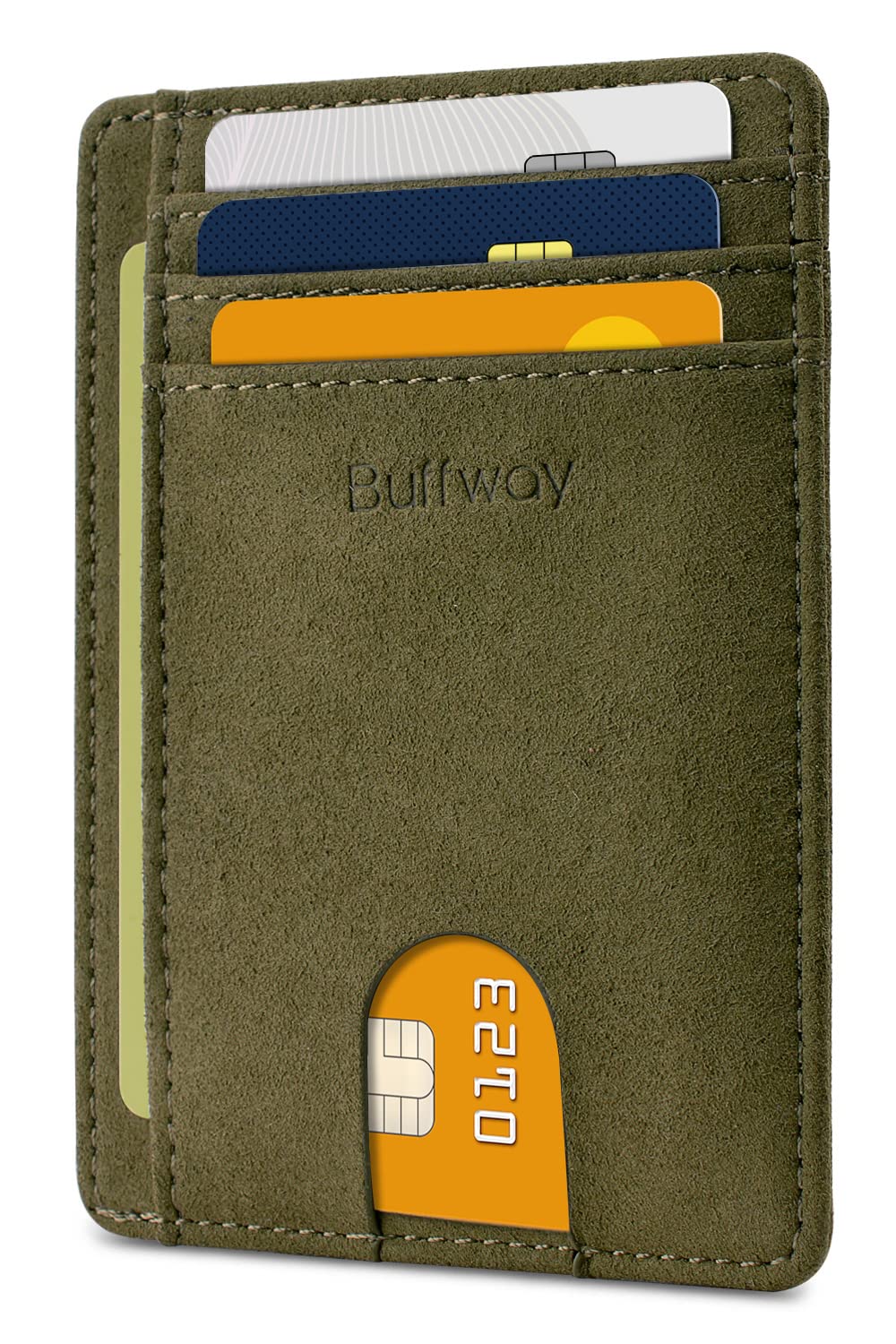 Buffway Slim Minimalist Front Pocket RFID Blocking Leather Wallets for Men and Women - Alaska Black