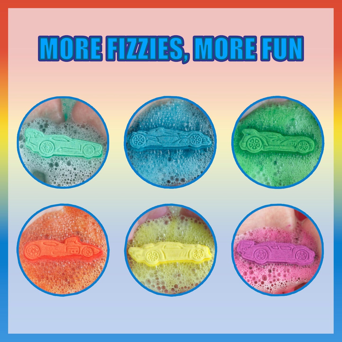 Hot Wheels 6 Piece Bath Bombs for Kids, Bubble Gum Scented, Bath Toys for Kids, Ages 3+, by Townley Girl