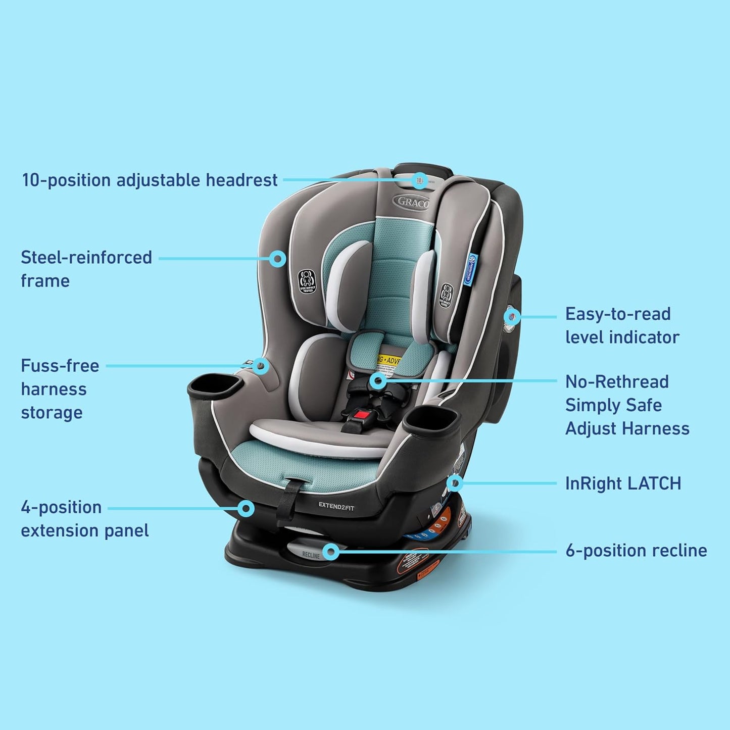Graco Extend2Fit Convertible Baby Car Seat, Rear and Forward Facing, Adjustable Extension Panel for Extra Legroom, Gotham