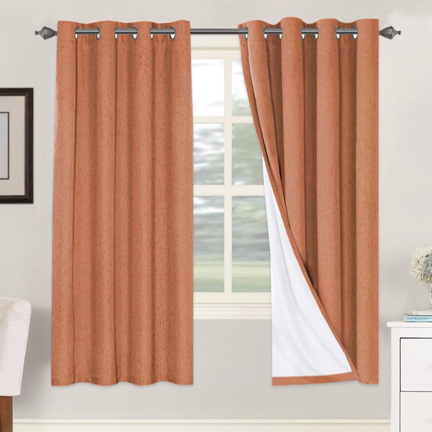 H.VERSAILTEXLinen-Polyester Curtains 100%Blackout Curtains for Bedroom 96"Long Full Light Blocking Nature Linen-Polyester Blended Window Curtains for LivingRoomNickel Grommet(2Panels,HeatheredNatural)