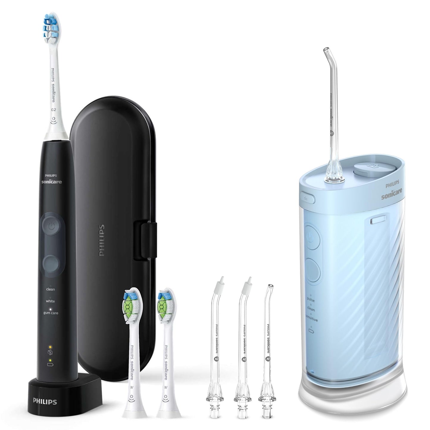 Philips Sonicare ProtectiveClean 5300 Rechargeable Electric Toothbrush, with Pressure Sensor, 3 Cleaning Modes, SmarTimer and QuadPacer, with 2 Bonus Brush Heads, Travel Case, Black, Model HX6423/34
