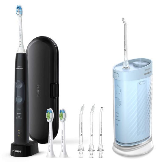Philips Sonicare ProtectiveClean 5300 Rechargeable Electric Toothbrush, with Pressure Sensor, 3 Cleaning Modes, SmarTimer and QuadPacer, with 2 Bonus Brush Heads, Travel Case, Black, Model HX6423/34