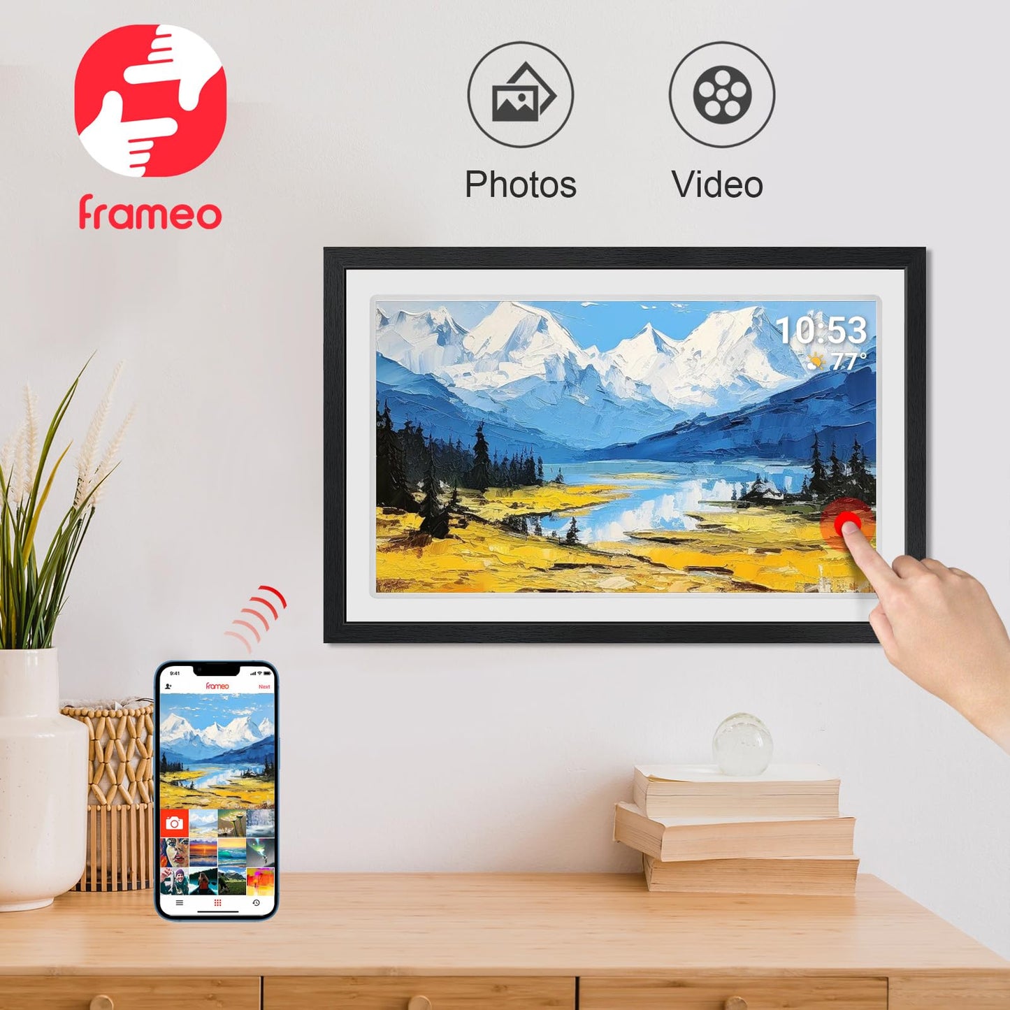 32GB FRAMEO 10.1 Inch Smart WiFi Digital Photo Frame 1280x800 IPS LCD Touch Screen, Auto-Rotate Portrait and Landscape, Built in 32GB Memory, Share Moments Instantly via Frameo App from Anywhere