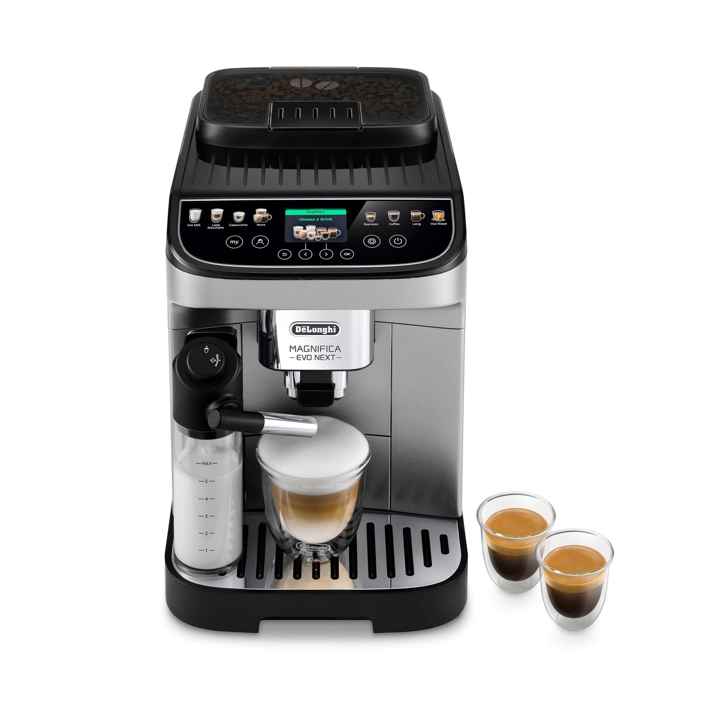 De'Longhi Magnifica Plus Fully Automatic Espresso Machine - Brew 18+ One Touch Coffee Recipes for up to 4 User Profiles, Automatic Milk Steam Wand & Built-in Grinder, Touchscreen Display