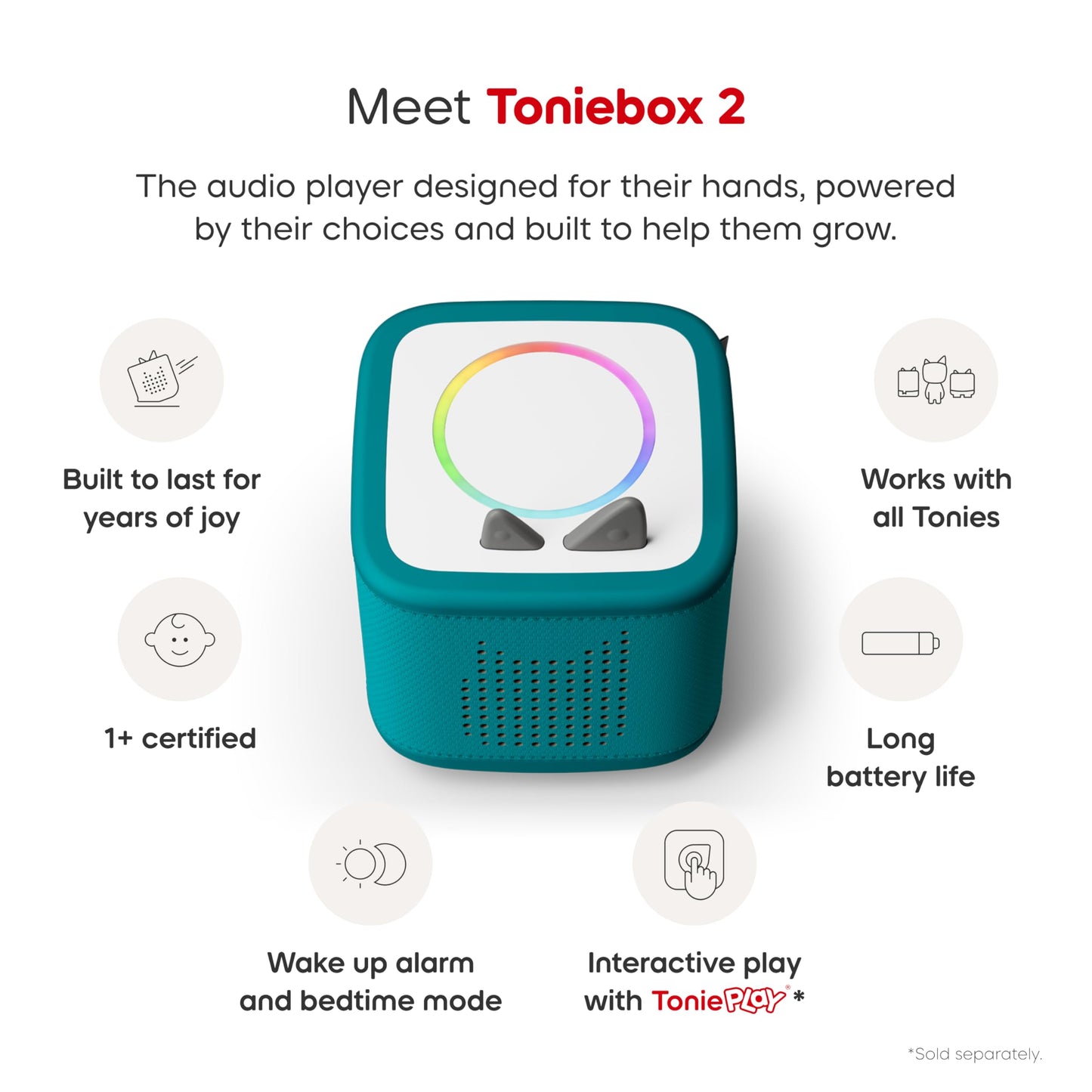 Toniebox 2 Audio Player Starter Set for Kids 1+ with Playtime Puppy - Sunset Red