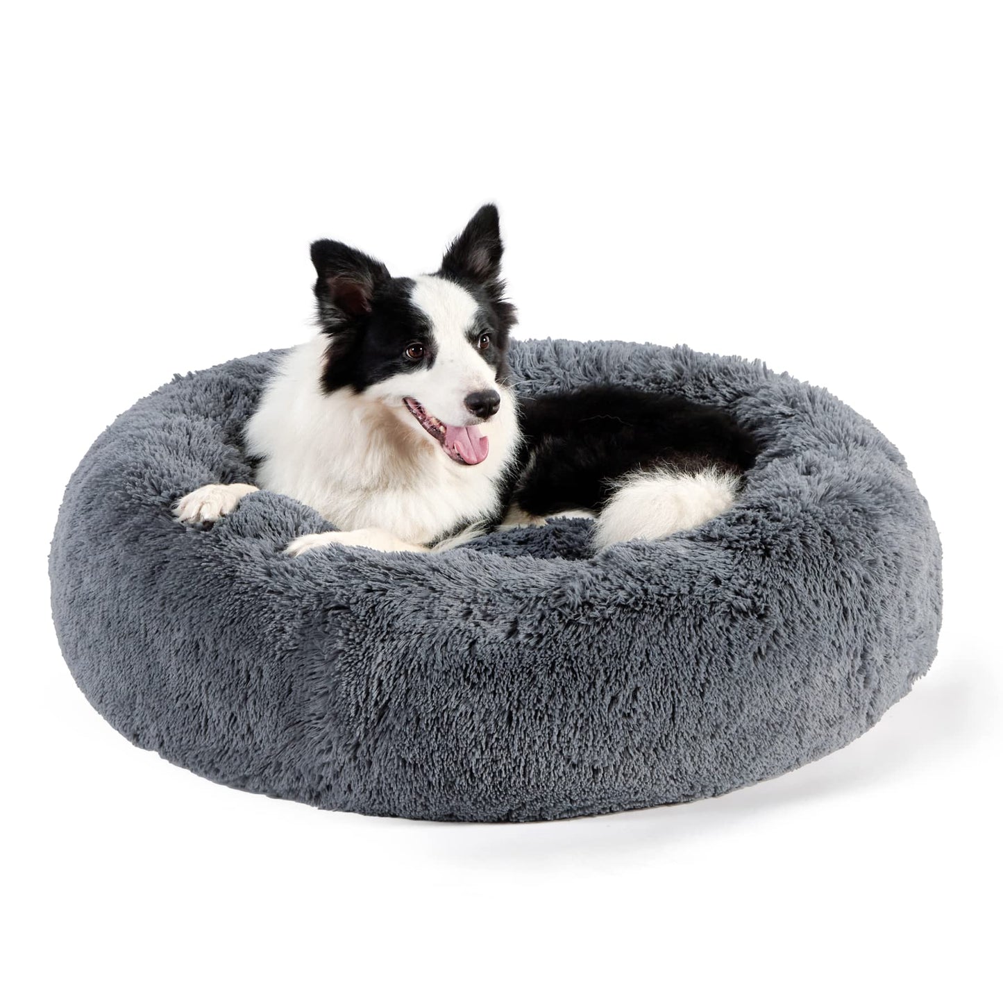 Bedsure Calming Dog Bed Medium Size Dog - Donut Washable Medium Pet Bed, 30 inches Anti-Slip Round Fluffy Plush Faux Fur Cat Bed, Fits up to 45 lbs Pets, Camel