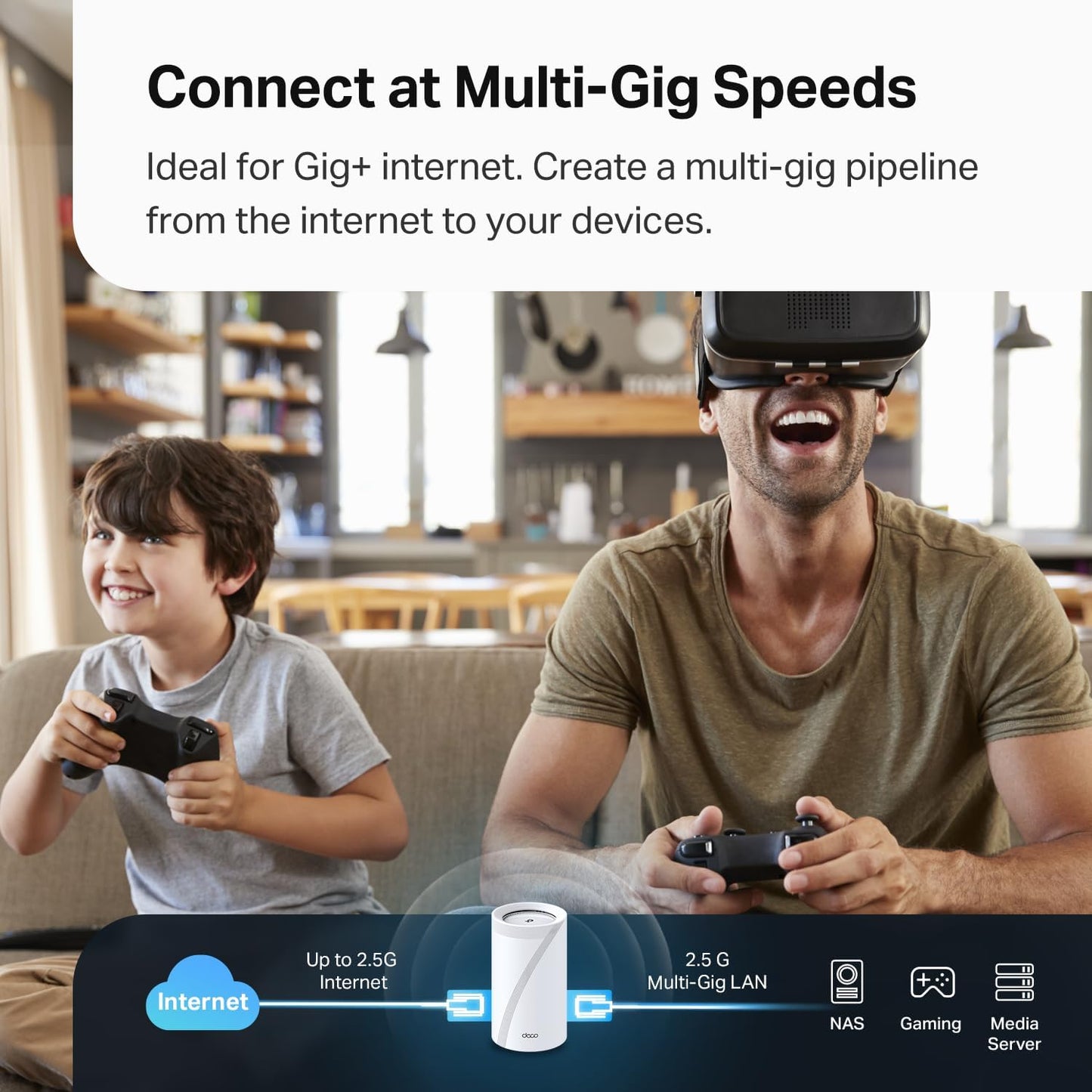 TP-Link Deco BE63 Tri-Band WiFi 7 BE10000 Whole Home Mesh System - 6-Stream 10 Gbps, 4x2.5G Ports Wired Backhaul, 4X Smart Internal Antennas, VPN, MU-MIMO, HomeShield, Free Expert Support (3-Pack)