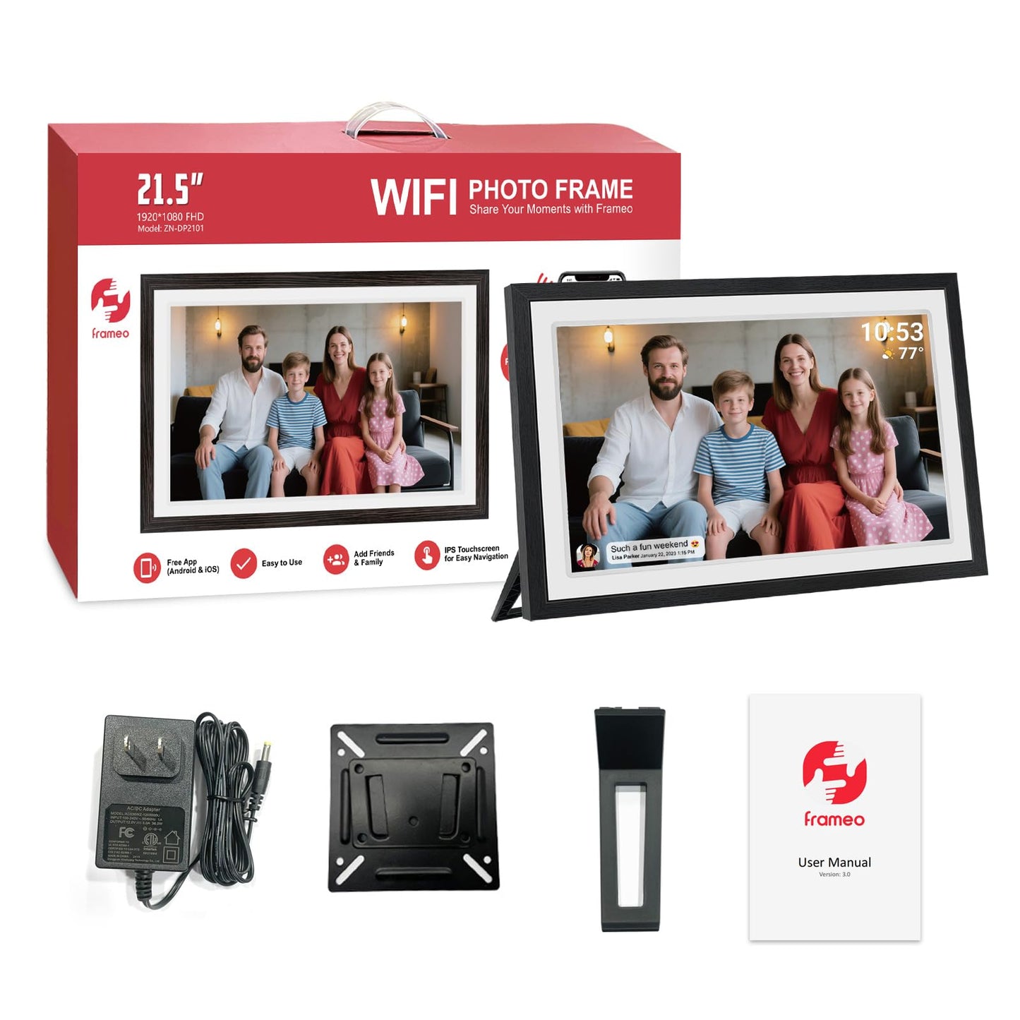 32GB FRAMEO 10.1 Inch Smart WiFi Digital Photo Frame 1280x800 IPS LCD Touch Screen, Auto-Rotate Portrait and Landscape, Built in 32GB Memory, Share Moments Instantly via Frameo App from Anywhere