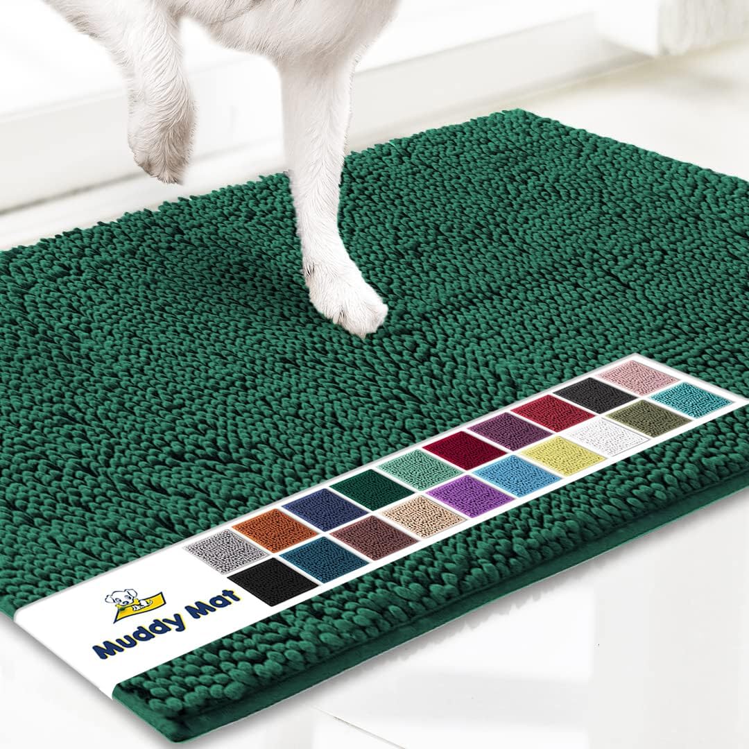 Muddy Mat® Shown on TV Super Absorbent Microfiber Dog Door Mat for Muddy Paws, Non-Slip Washable Pet Rug, Quick Dry Chenille Entryway Carpet, Machine Washable Indoor Outdoor mat, Grey 30"x19"