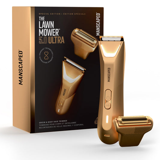 MANSCAPED® The Lawn Mower® 5.0 Ultra Groin & Body Hair Trimmer – Dual-Head SkinSafe® Trimmer & Foil Blades, Waterproof Wet/Dry Groomer, USB-C Rechargeable with Travel Case, Men’s Ball Shaver, Black