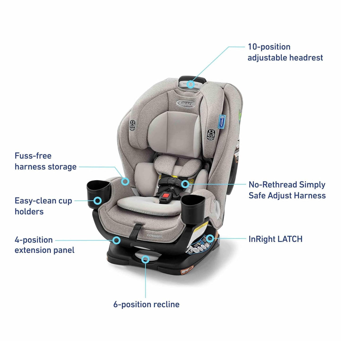 Graco Extend2Fit Convertible Baby Car Seat, Rear and Forward Facing, Adjustable Extension Panel for Extra Legroom, Gotham