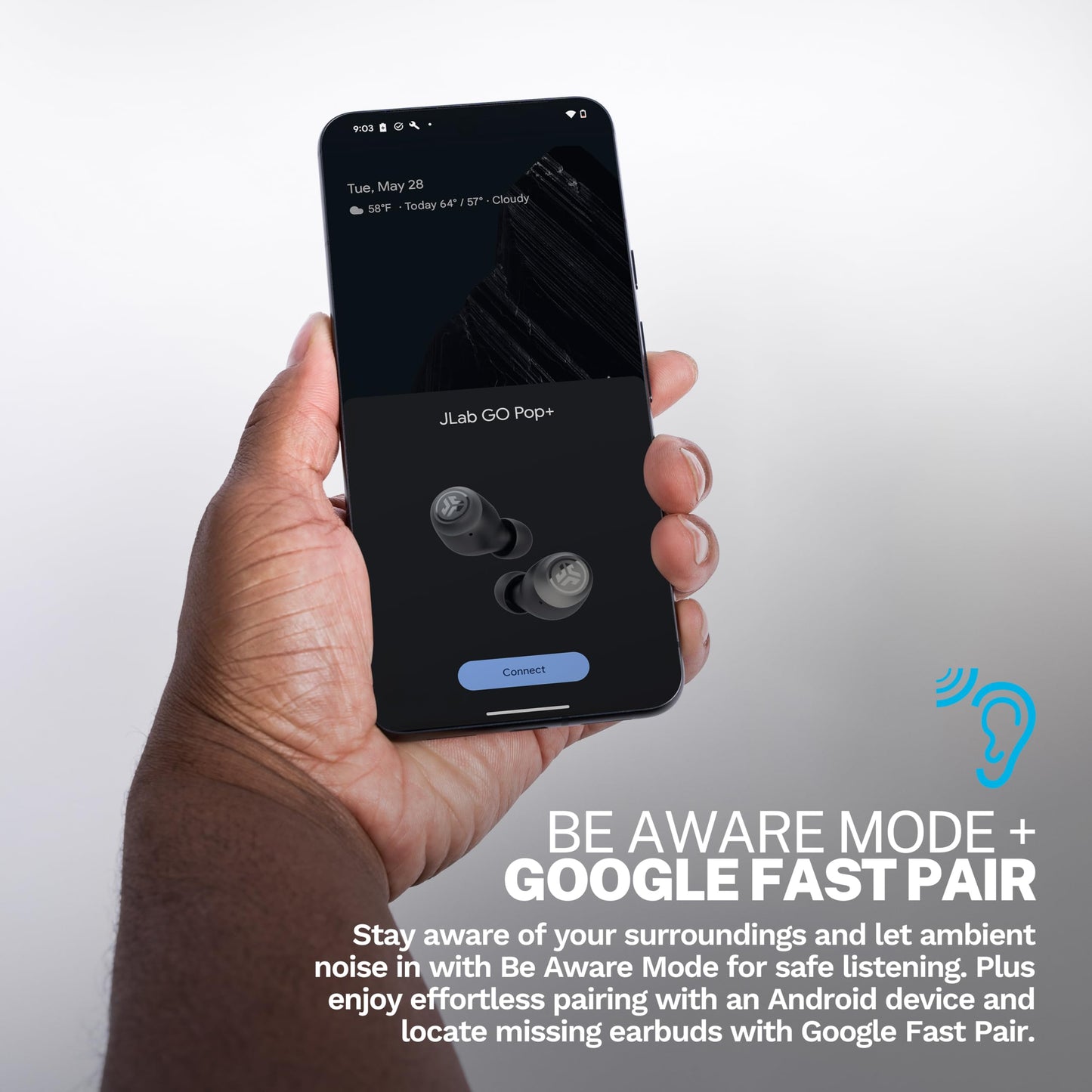 JLab Go Air Pop+ True Wireless Earbuds, in Ear Headphones, Bluetooth Earphones, 35H Playtime Ear Buds, Bluetooth Earbuds with Microphone, USB-C Charging Case, Dual Connect, EQ3 Sound, Black